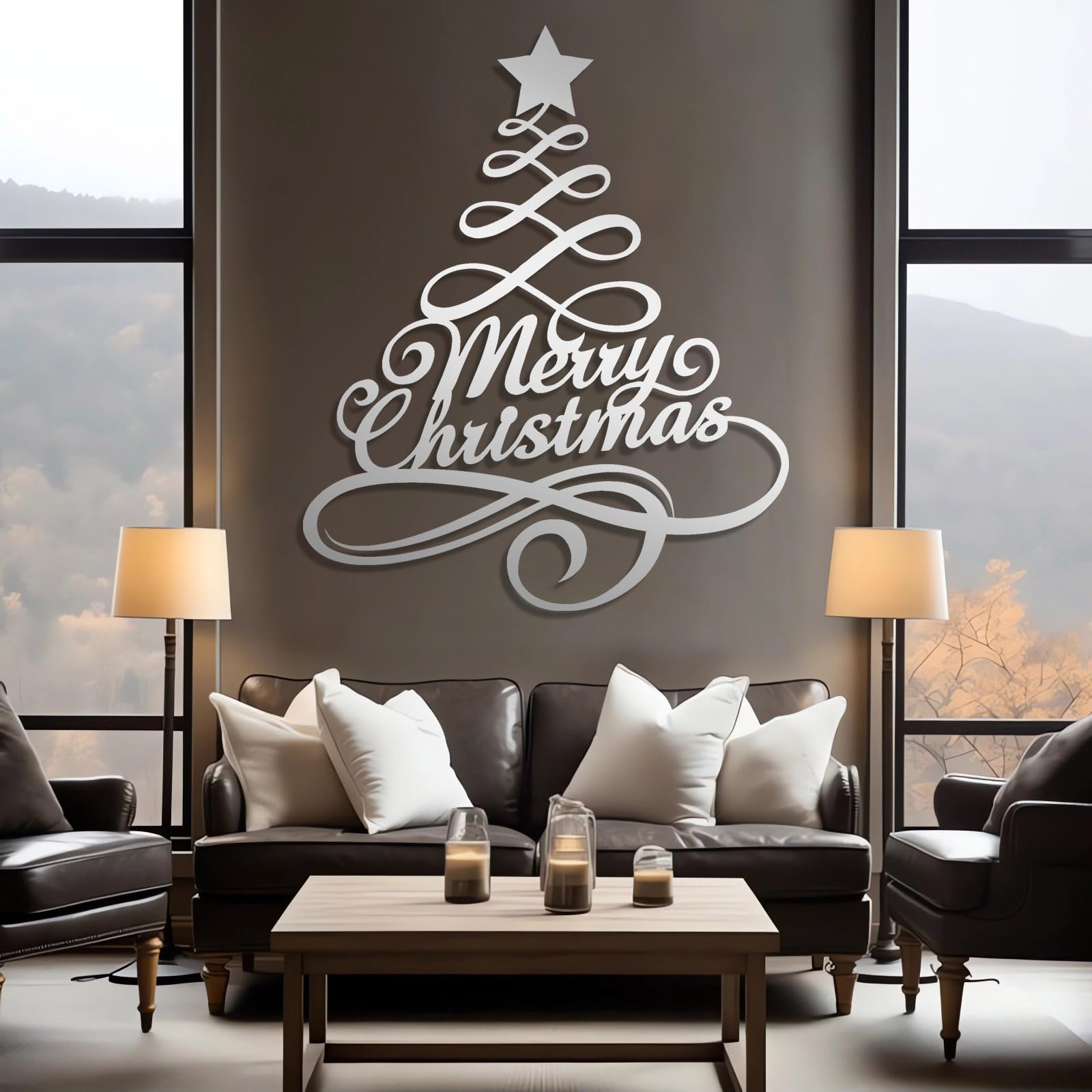 Decoración de pared abstracta contemporánea de metal con diseño de árbol de Navidad, arte en espiral, adorno familiar para colgar, regalo para el hogar con diseño en espiral (negro, 100 x 120 cm)