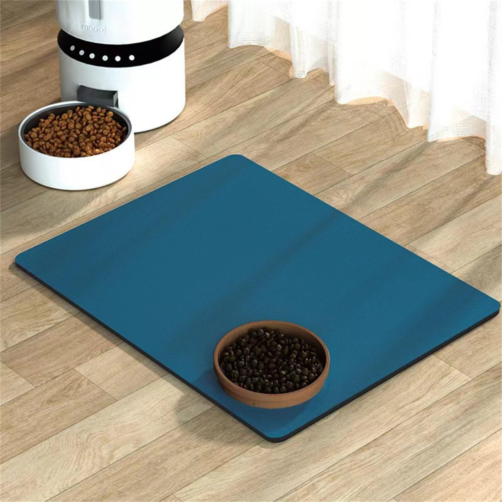 Hearda Pet Mats for Food Bowls Water Absorbent, Pet Food Mat Non Slip Quick Dry Cat Feeding Mat Diatomite Pet Feeding Mat Dog Bowl Mats Water Dispenser Mat Dog Food Placemat (40x60cm,Dark Blue B)
