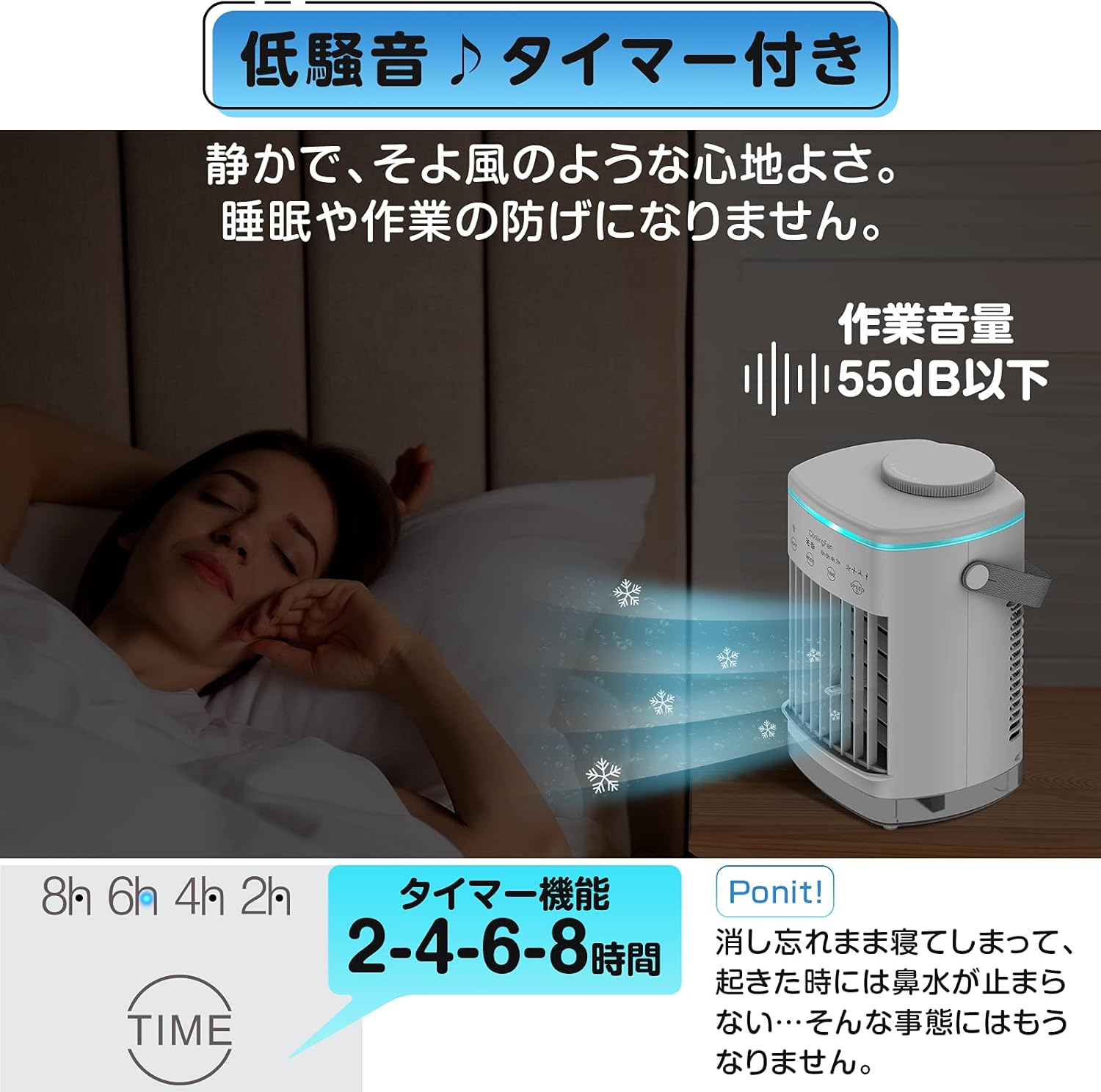 扇風機 ミニ冷風機 卓上 小型タワーファン スポットエアコン タイマー付 usb給電 強力 涼しい 風量4段階 暑さ対策 【エアフラップ】 省