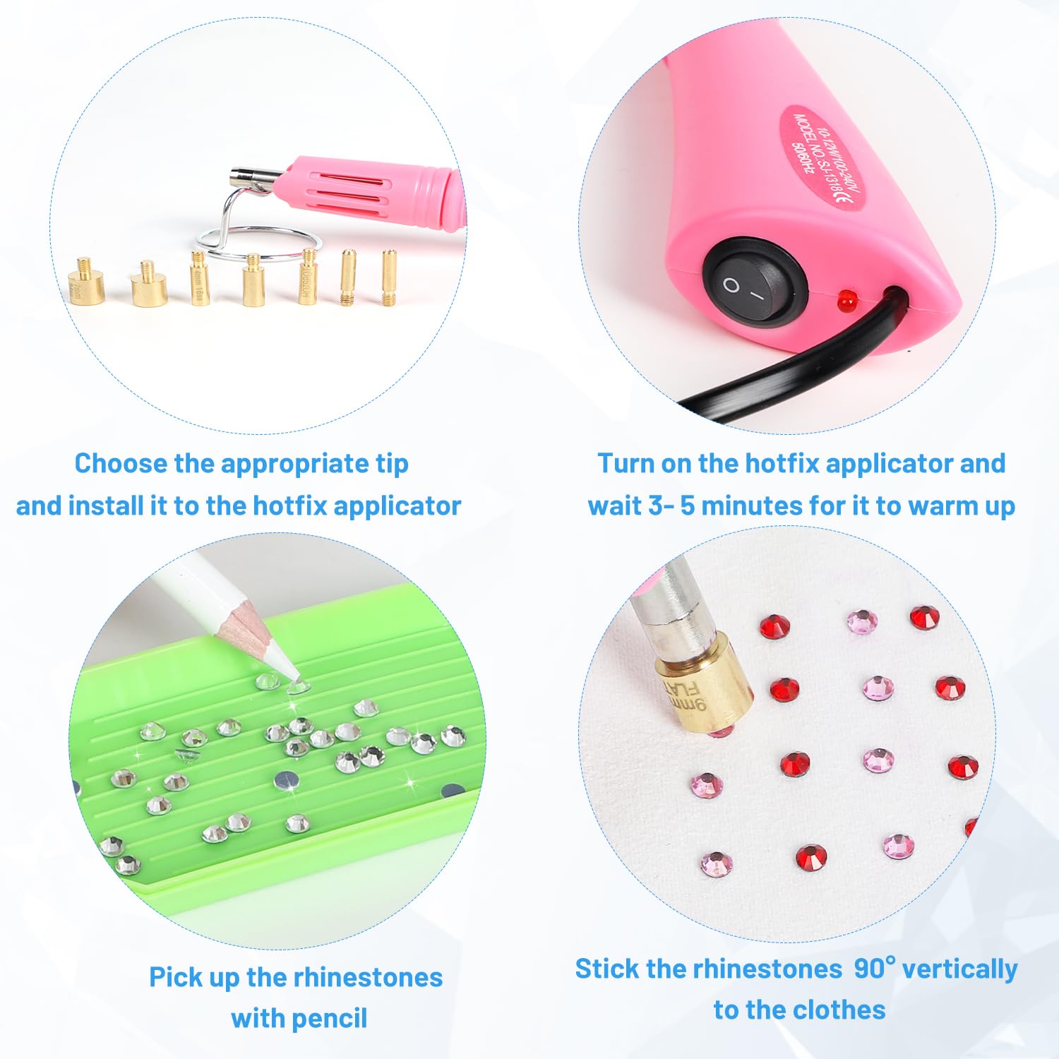 YUMILI Hotfix applicator, hotfix strass steenapplicator, doe-het-zelf strass versiering gereedschap, snel opwarmen EU (paars