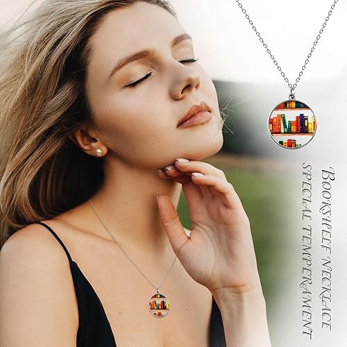 Miniatura 4 de Bookcase Necklace Hand-made Acrylic Book Lover Necklace Graduation Teachers Day Appreciation Back to School Gifts (Round)