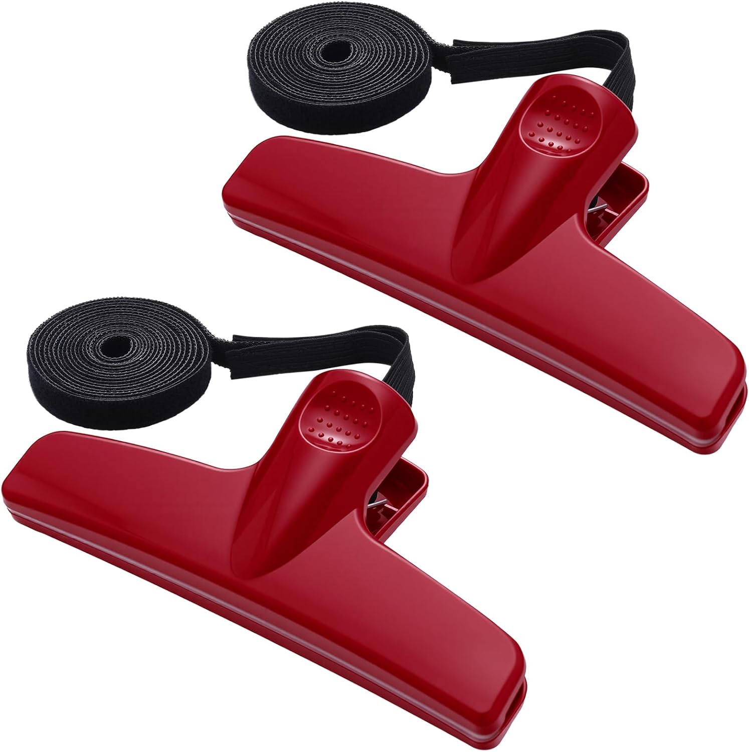 Fiwochic 2 Pcs Quilting Side Clamps Red Fabric Clamps for Quilting Frame with Double Sided Hook and Loop Tape, Elastic Strip for Full Size/Mid Size Machine