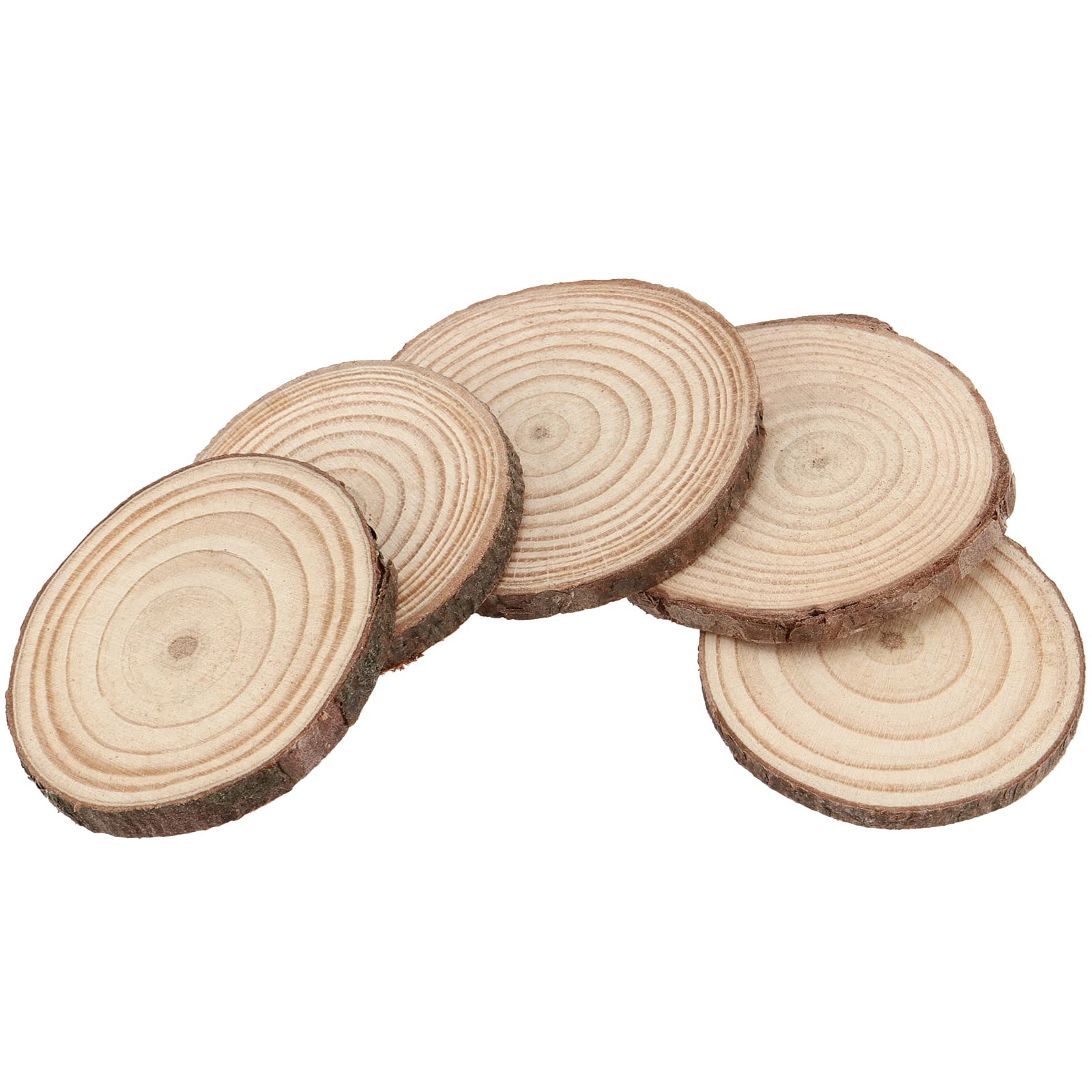 120 rebanadas de madera natural de 4 a 5 cm, rebanadas de madera sin terminar con corteza, discos redondos de madera para manualidades, decoración del hogar, adornos de Navidad