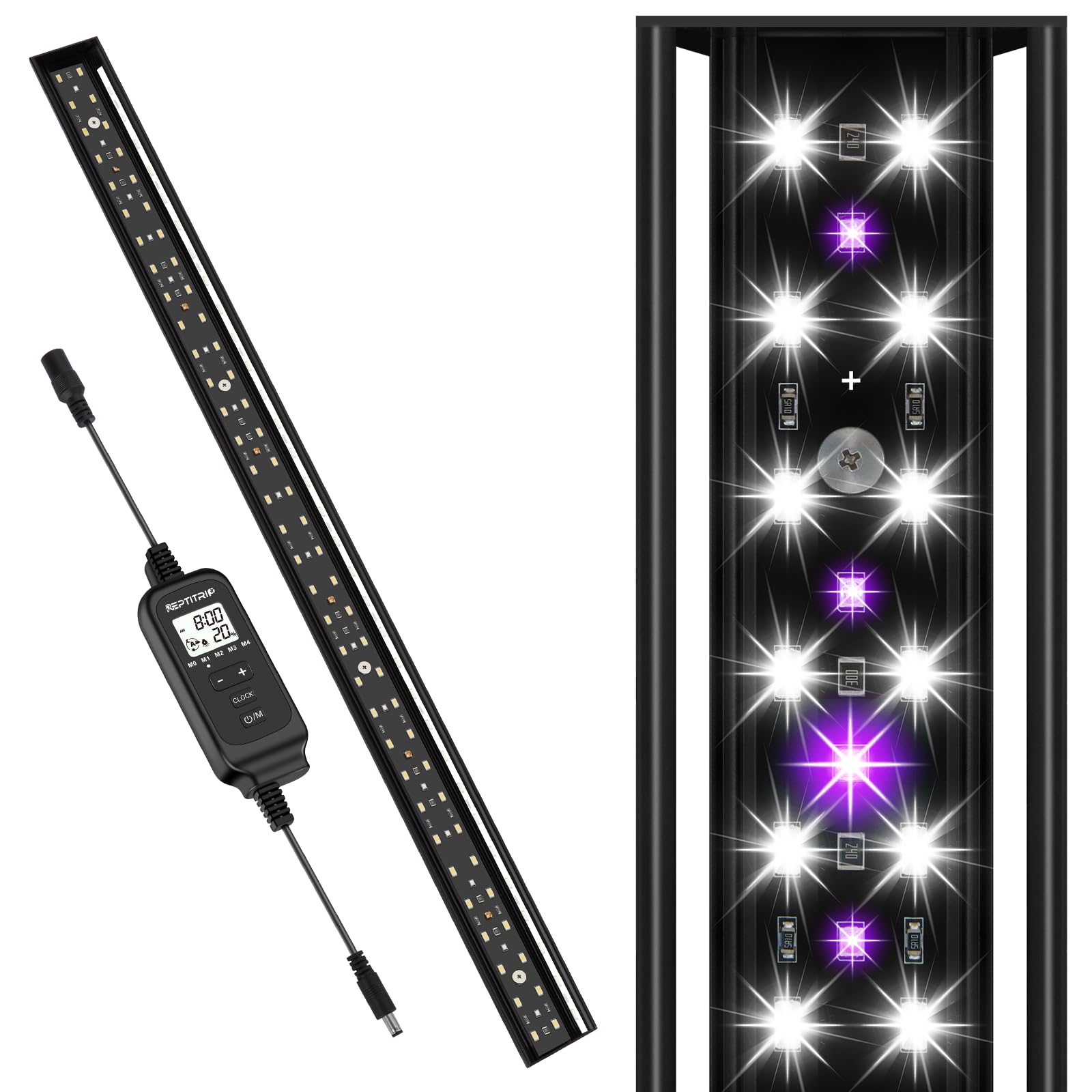 REPTITRIP Lampe LED UVB 22 W pour reptiles, accessoire en aluminium de 27 pouces, driver de lumière UVA UVB avec 4 modes UVI et gradation, lumière de reptile pour dragon barbu