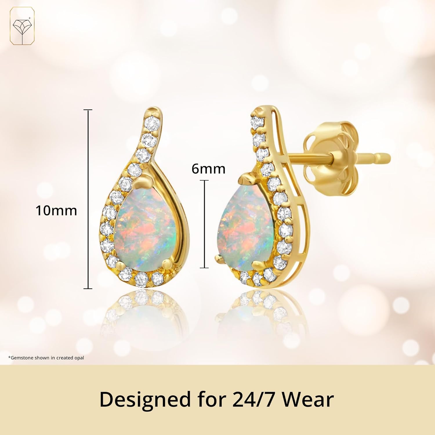 14k Yellow or White Gold Gemstone Pear Shape Drop Stud Earrings for Women with Teardrop Natural Diamonds and Push Backs 6mm x 4mm Birthstone by MAX + STONE - Image 4