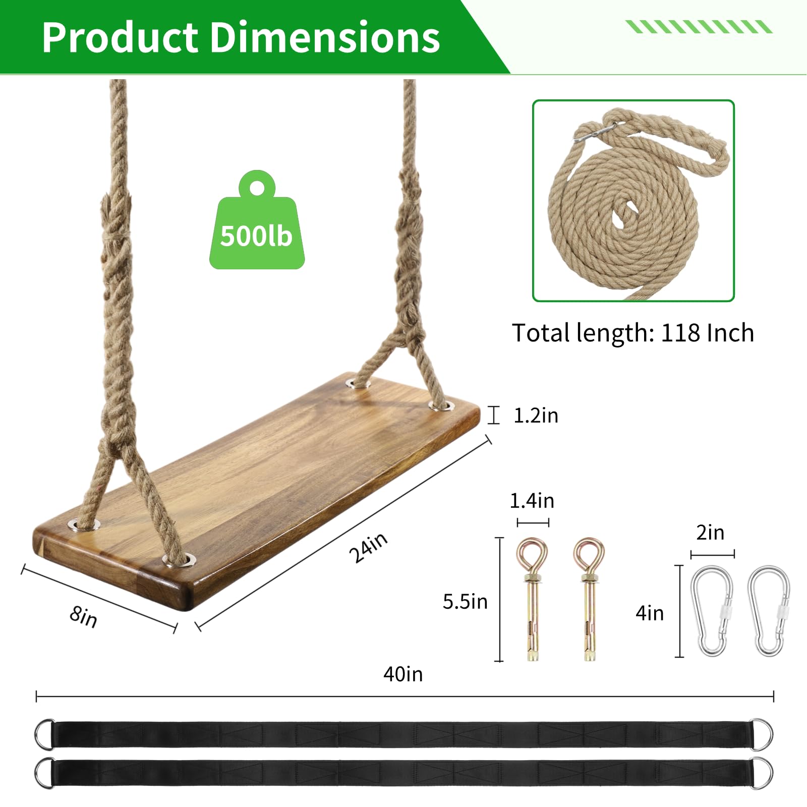 javaウッド Wooden Tree Swing,Wooden Swing for Adults/Kids with 500lbs