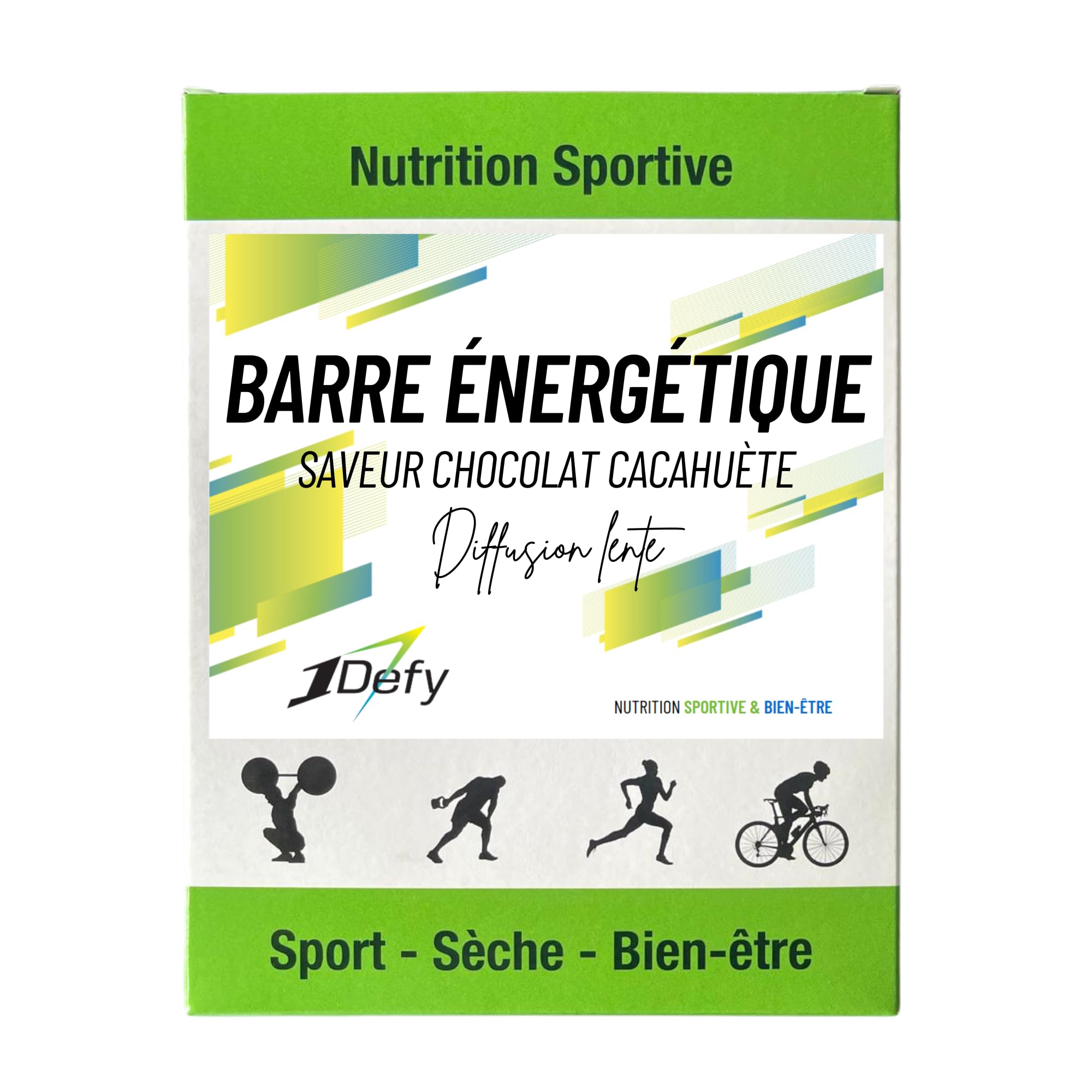 Barre énergétique diffusion lente - Saveur Chocolat Cacahuète - Barre effort long - Barre endurance - 1Defy - Boite de 8 barres