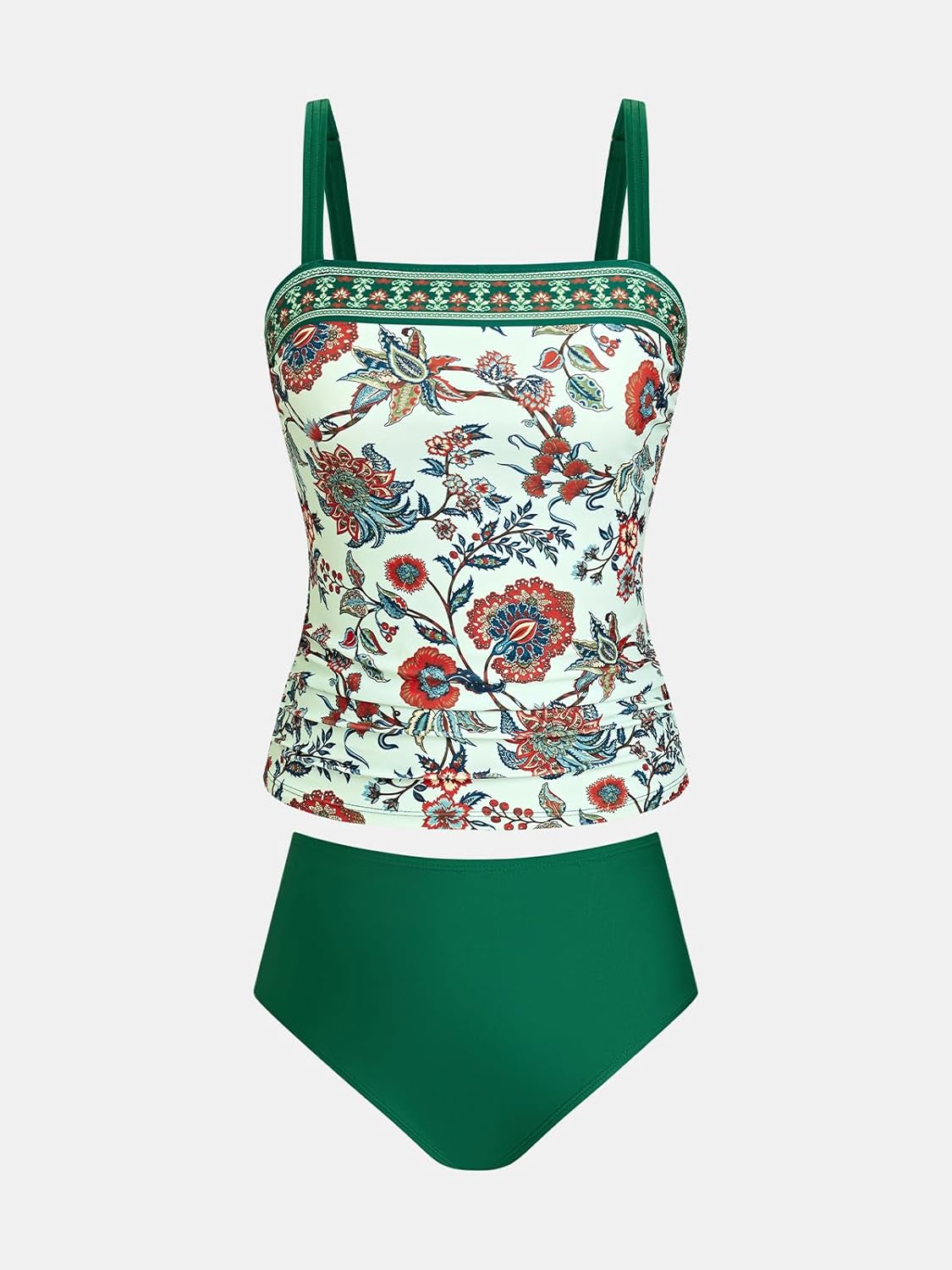 CUPSHE Women's Tankini Sets Two Piece Bathing Suits Square Neck Adjustable Straps Ruched Swimsuits Swimwear - Image 5