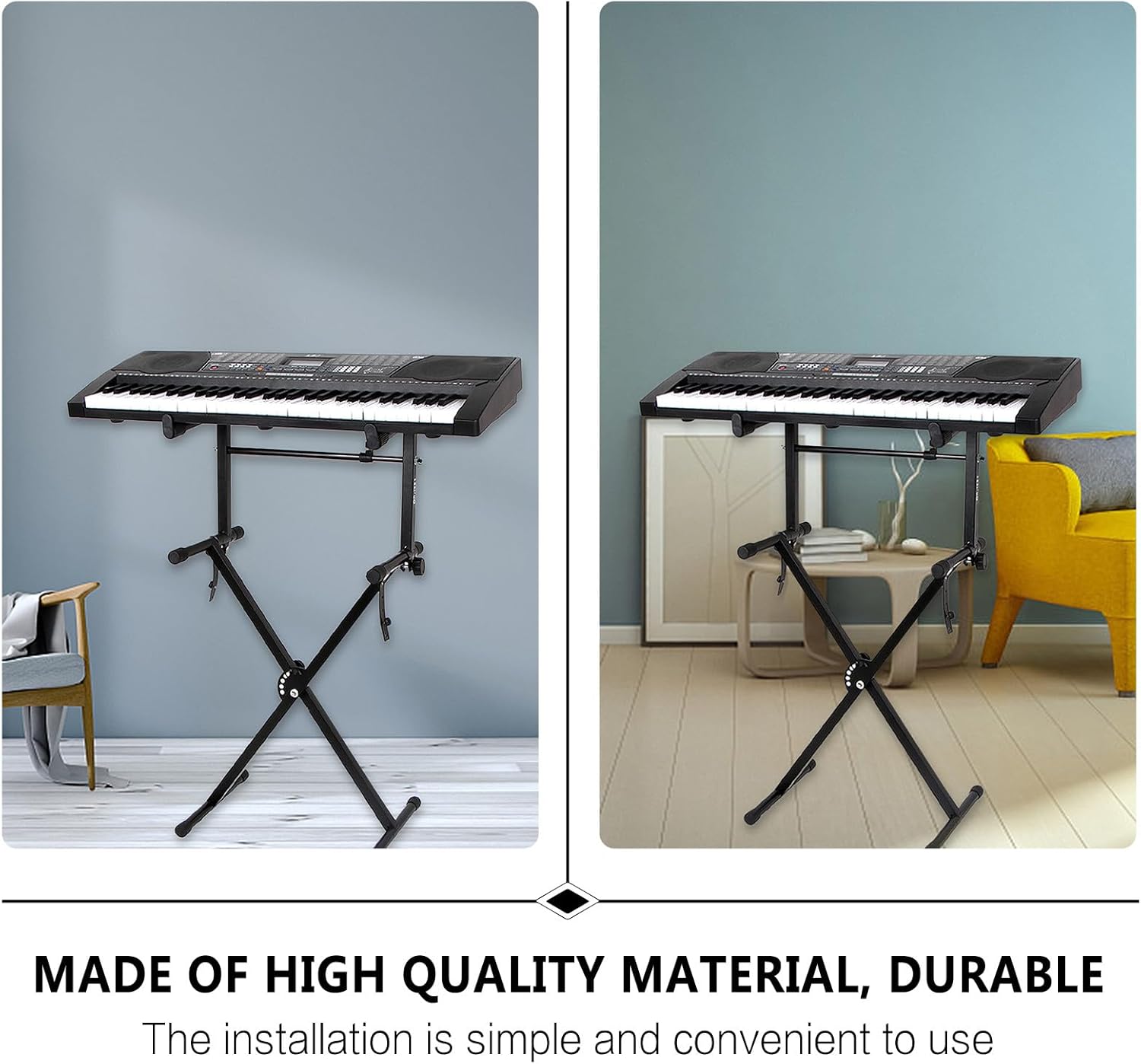 Adjustable Dual-Tube Electronic Keyboard Stand, Black Elevated Piano Rack Holder for Digital Keyboards, Practical Two-Tier Music Instrument Supporter Random Style