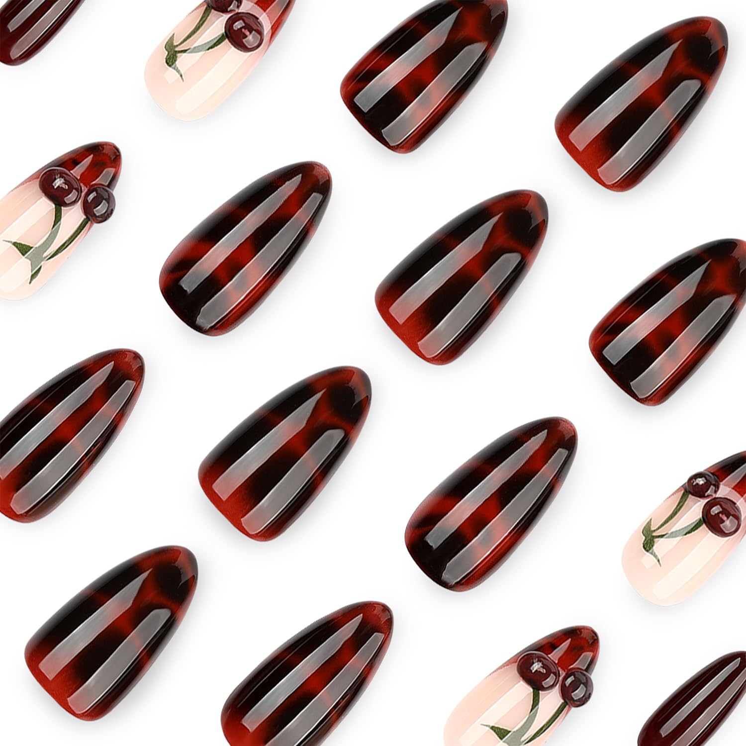 Mivota Medium Almond Press On Nails, Brown Tortoiseshell Fake Nails 24PCS