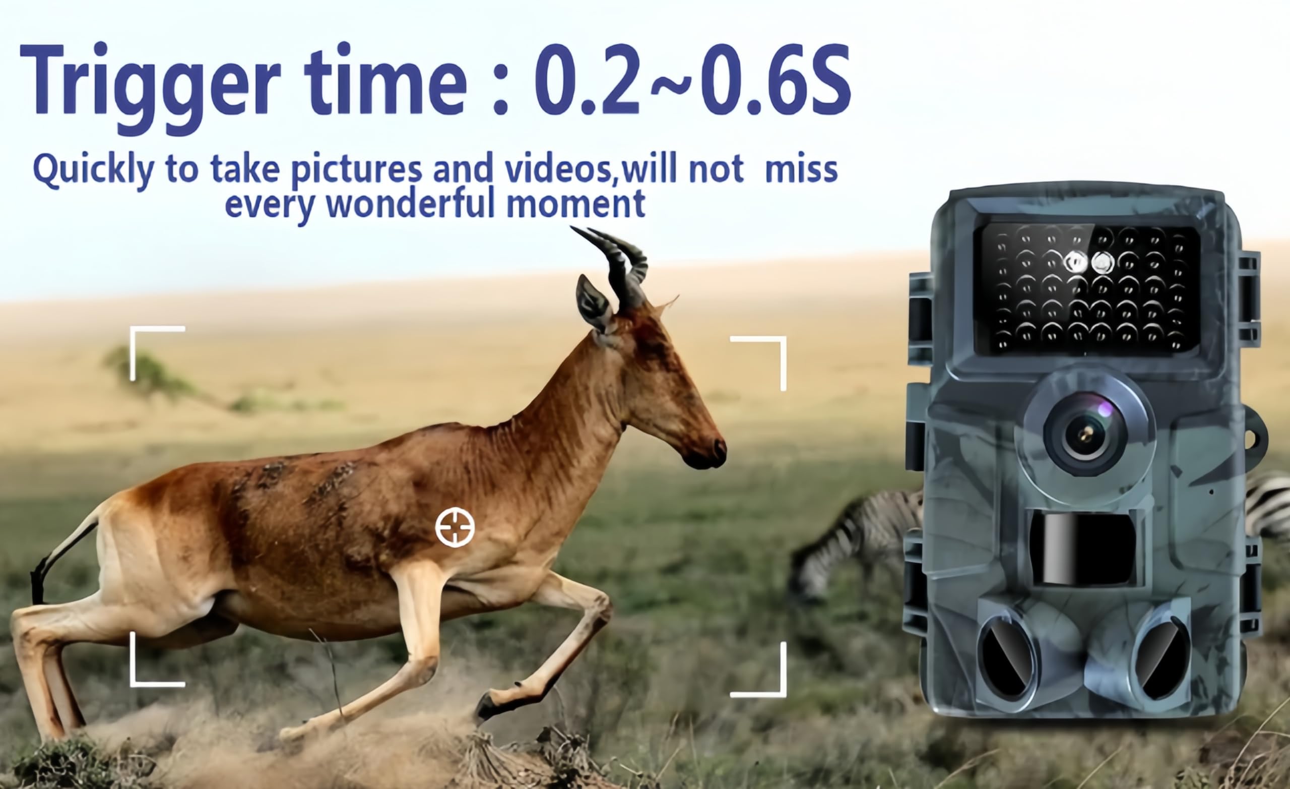 Wildkamera, 60 MP 4K Video Wildkamera mit 2.0" LCD-Bildschirm, mit Bewegungsmelder Nachtsicht bis 120°, 100° Erfassungswinkel, IP66