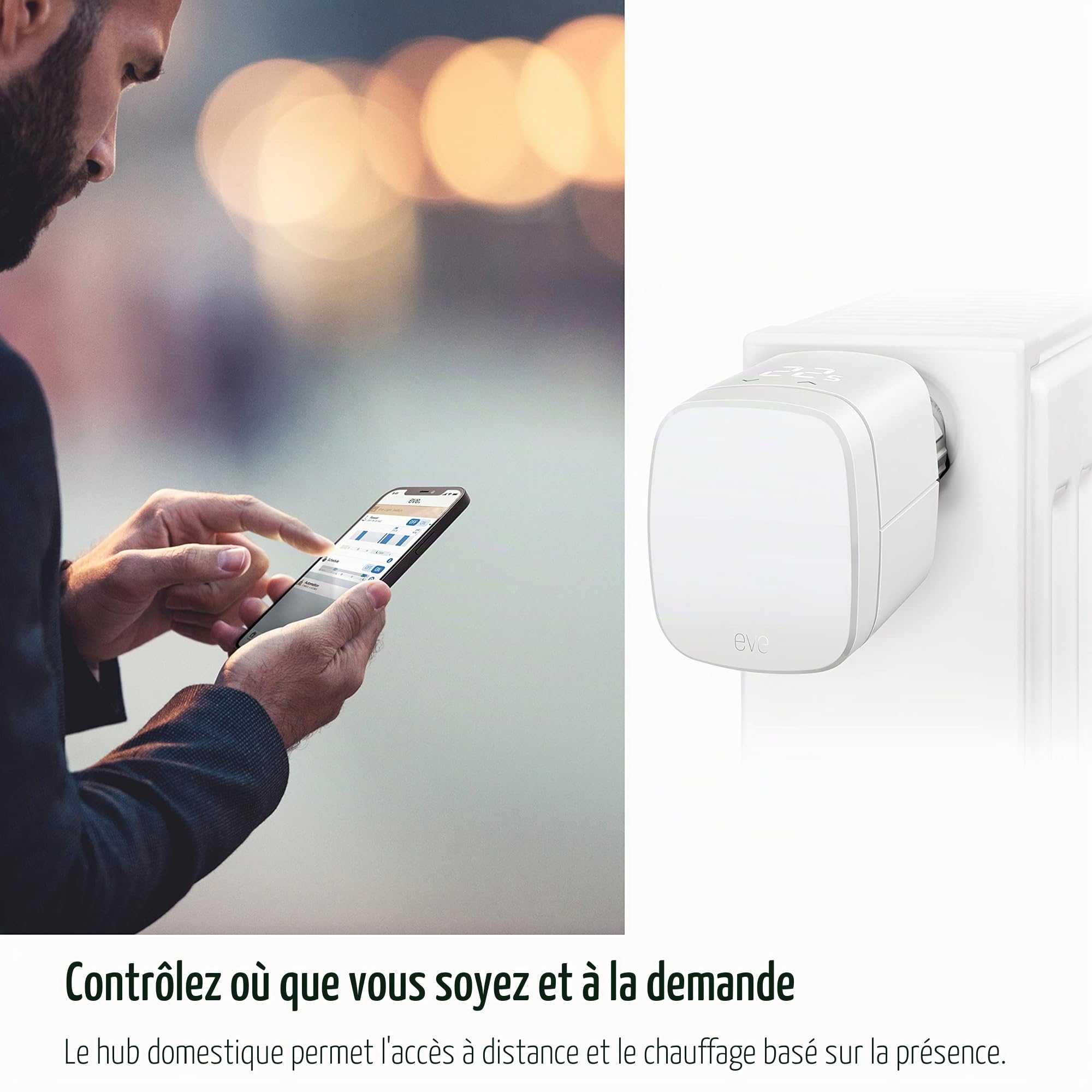 EVE Thermo (Apple Home) - Vanne de radiateur Intelligente avec afficheur LED, contrôle Automatique de la température, sans passerelle, Commandes tactiles intégrées, Bluetooth, Thread