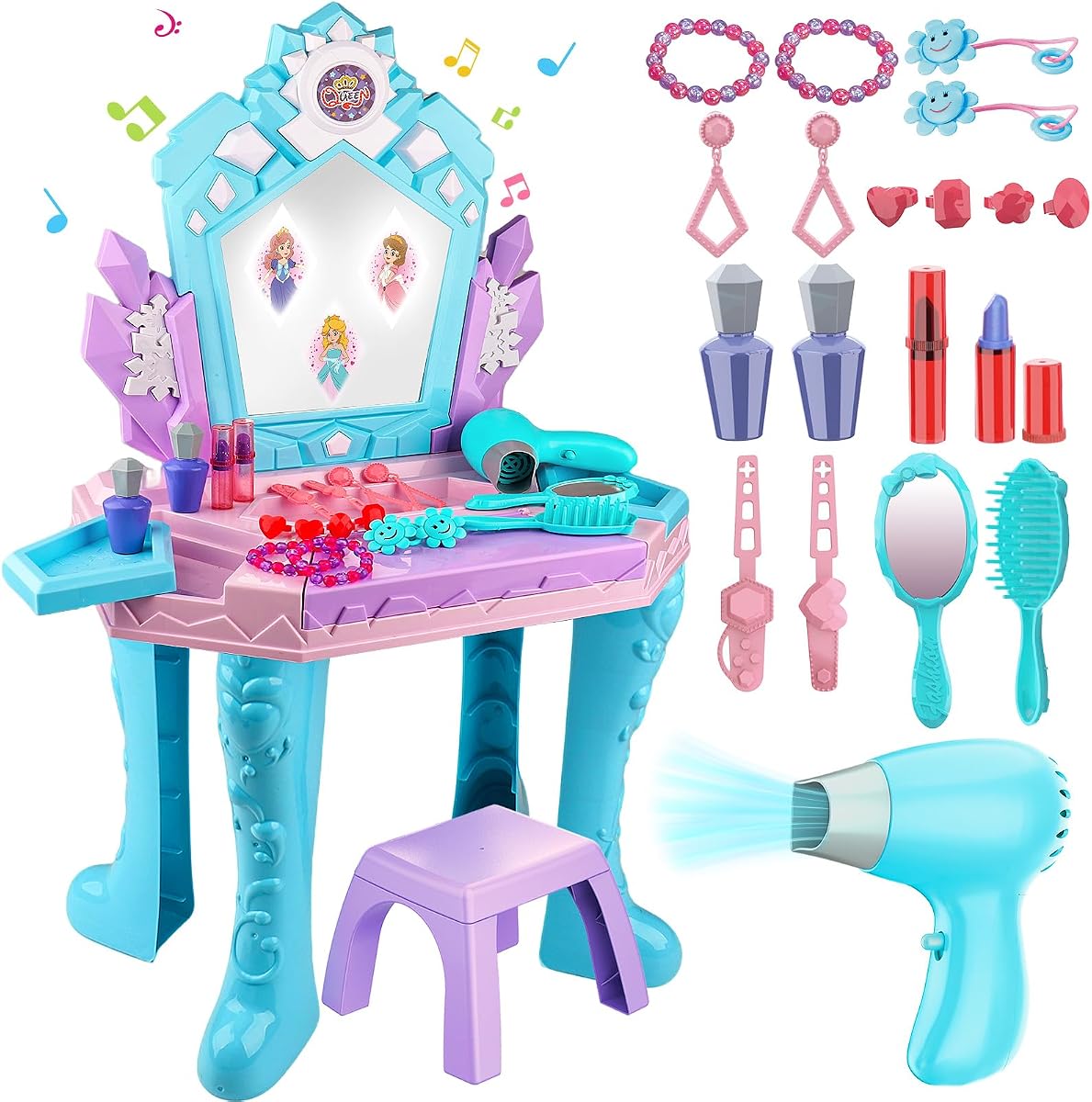Toddler Frozen Vanity Table and Chair with Mirror and Lights & Music