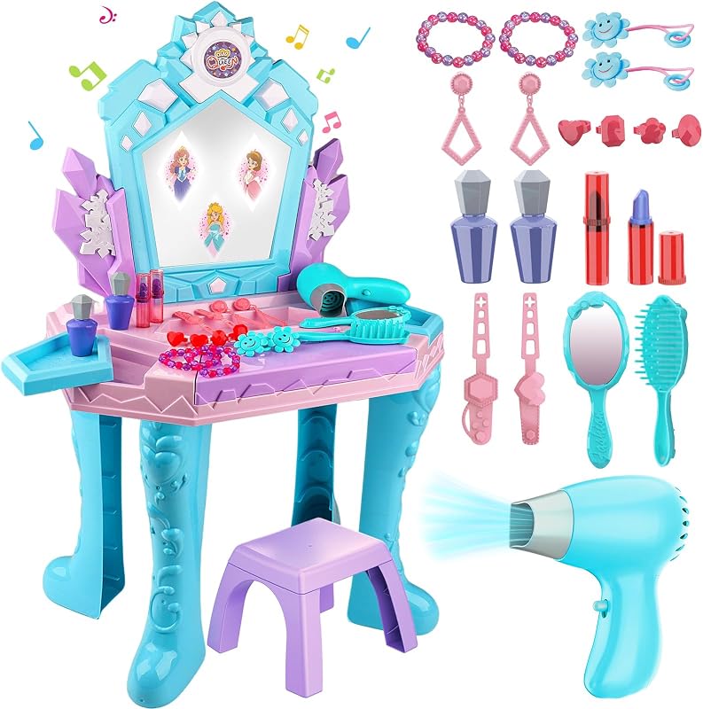 Toddler Frozen Vanity Table and Chair with Mirror and Lights & Music