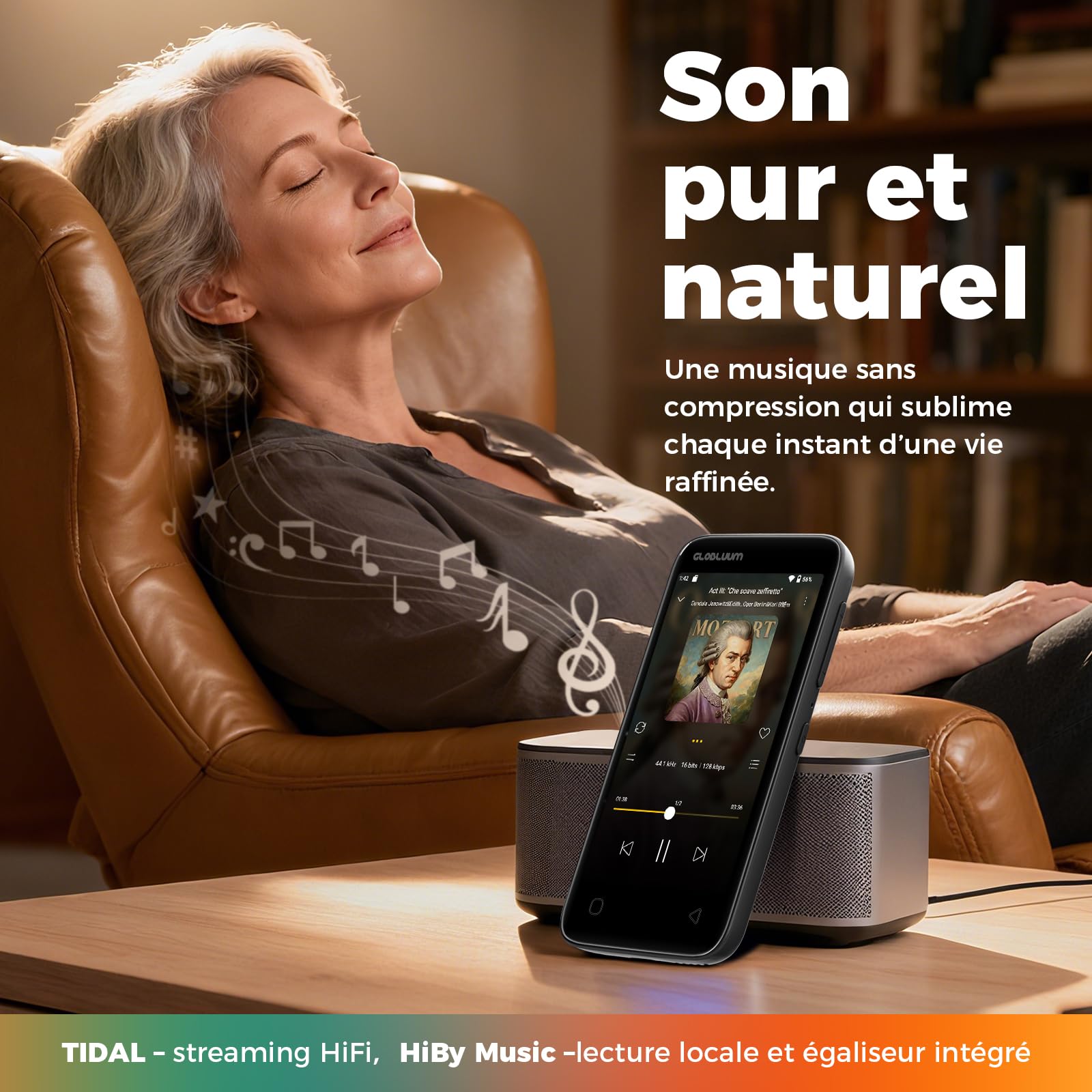 Lecteur MP3 96 Go Bluetooth 5.0 WiFi Compatible Spotify Android écran Tactile 4 Pouces Son HiFi Radio FM