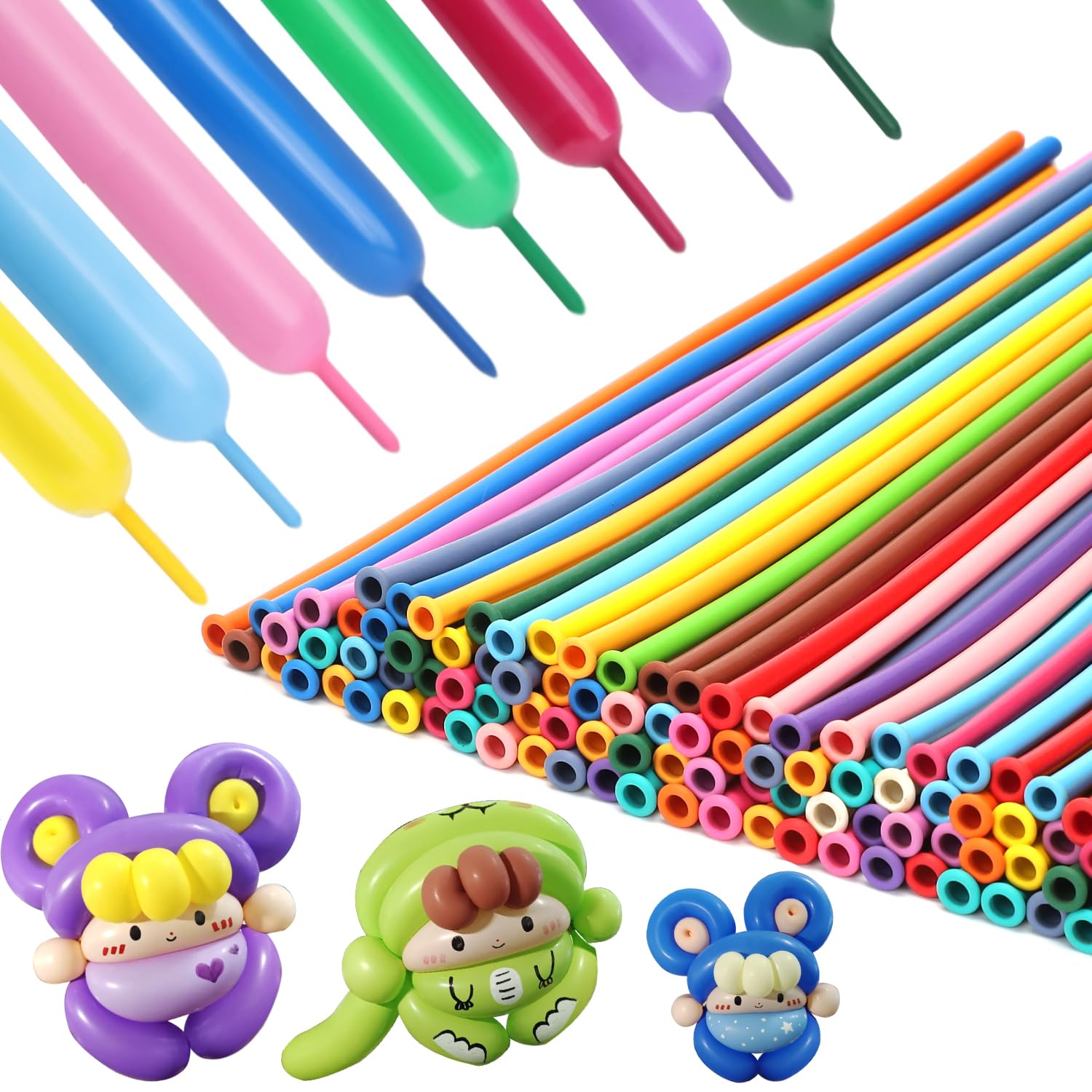 PIGETALE 100 globos delgados de 260 q de largo, diseño de animales retorcidos, arcoíris, colores surtidos, de látex, para modelar globos mágicos para guirnalda de globos, bricolaje, cumpleaños, bodas