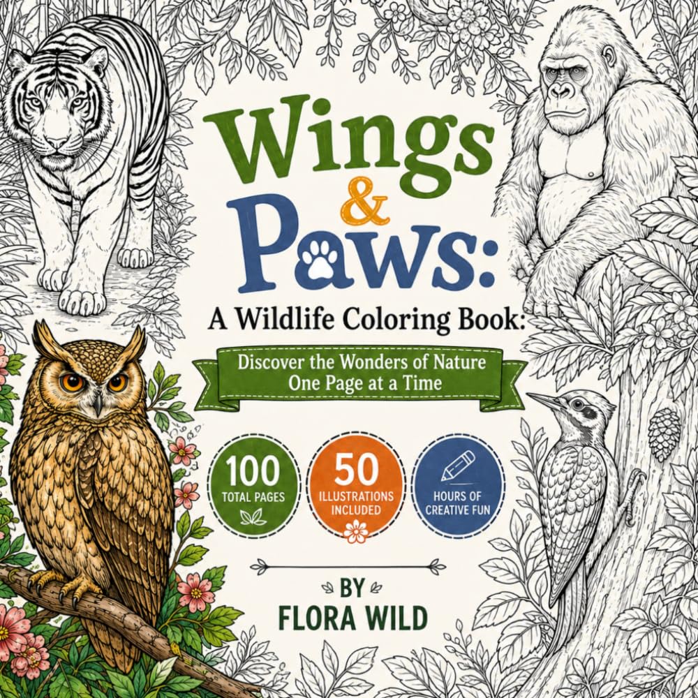Wings & Paws: A Wildlife Coloring Book: Discover the Wonders of Nature One Page at a Time