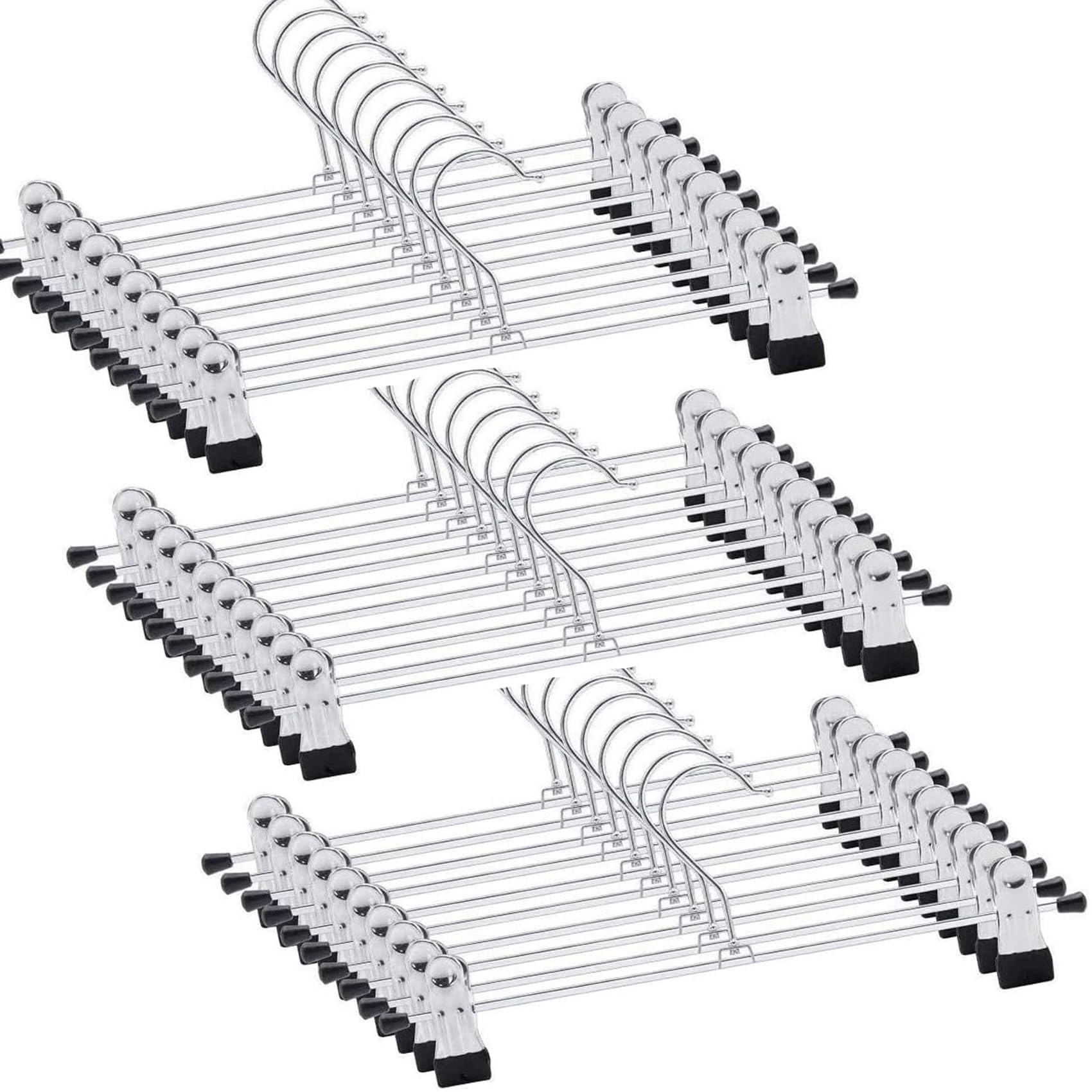Trouser Hanger, 30Pack Pant Hangers Space Saving Skirt Hangers with Clips Adjustable Non-Slip Coat Suit Metal Hangers Heavy Duty Chrome Clothes Hangers Clothes Hook