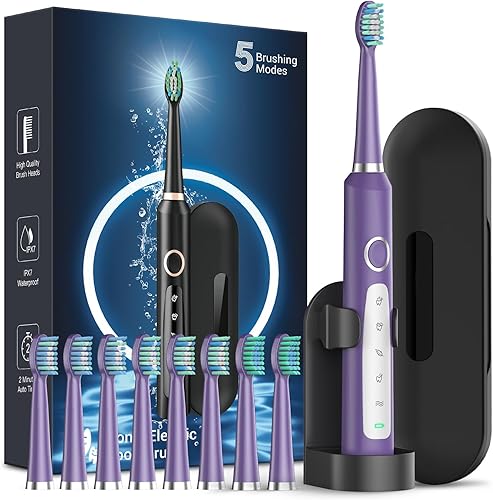 Cepillo de dientes eléctrico recargable para adultos y adolescentes, cepillos de dientes eléctricos sónicos con 8 cabezales de cepillo, cepillo de