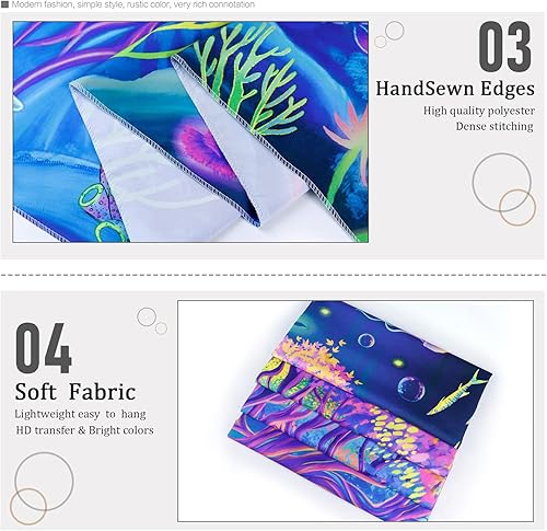 Miniatura 7 de Amhokhui Tapiz de árbol de luz negra reactivo a los rayos UV, tapiz de medusas trippy colorido, tapiz de arrecife de coral neón, tapiz de vida