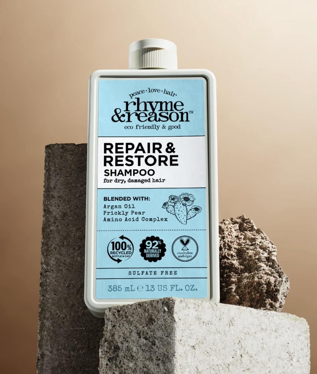 Rhyme & Reason Repair and Restore Shampoo & Conditioner Combo. 13 Fl. Oz. Each bottle. For Dry Damaged Hair. Hydrate Repair. Vegan Cruelty Free., Clear