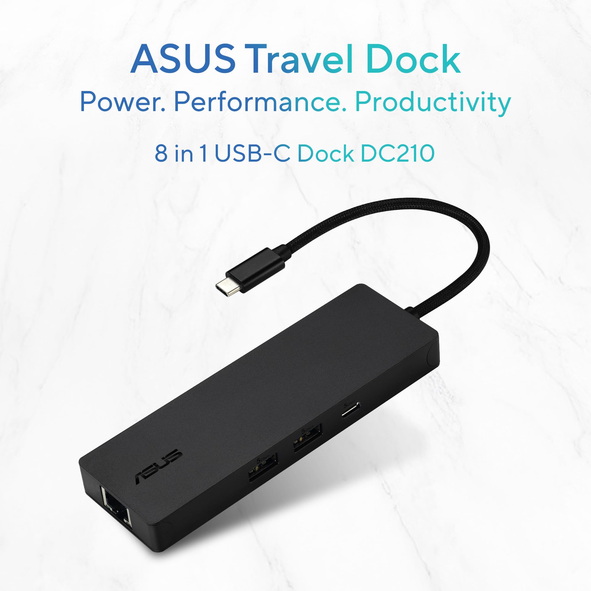 ASUS DC210 8-in-1 USB-C Dock, with 4K@60Hz HDMI 2.1, 100W PD, Gigabit Ethernet, USB-A & USB-C Ports, SD/MicroSD Reader, Braided Cable, – for All Type C Devices- MacBook,Laptop, Black, 2 Year Warranty — Amazon image 3