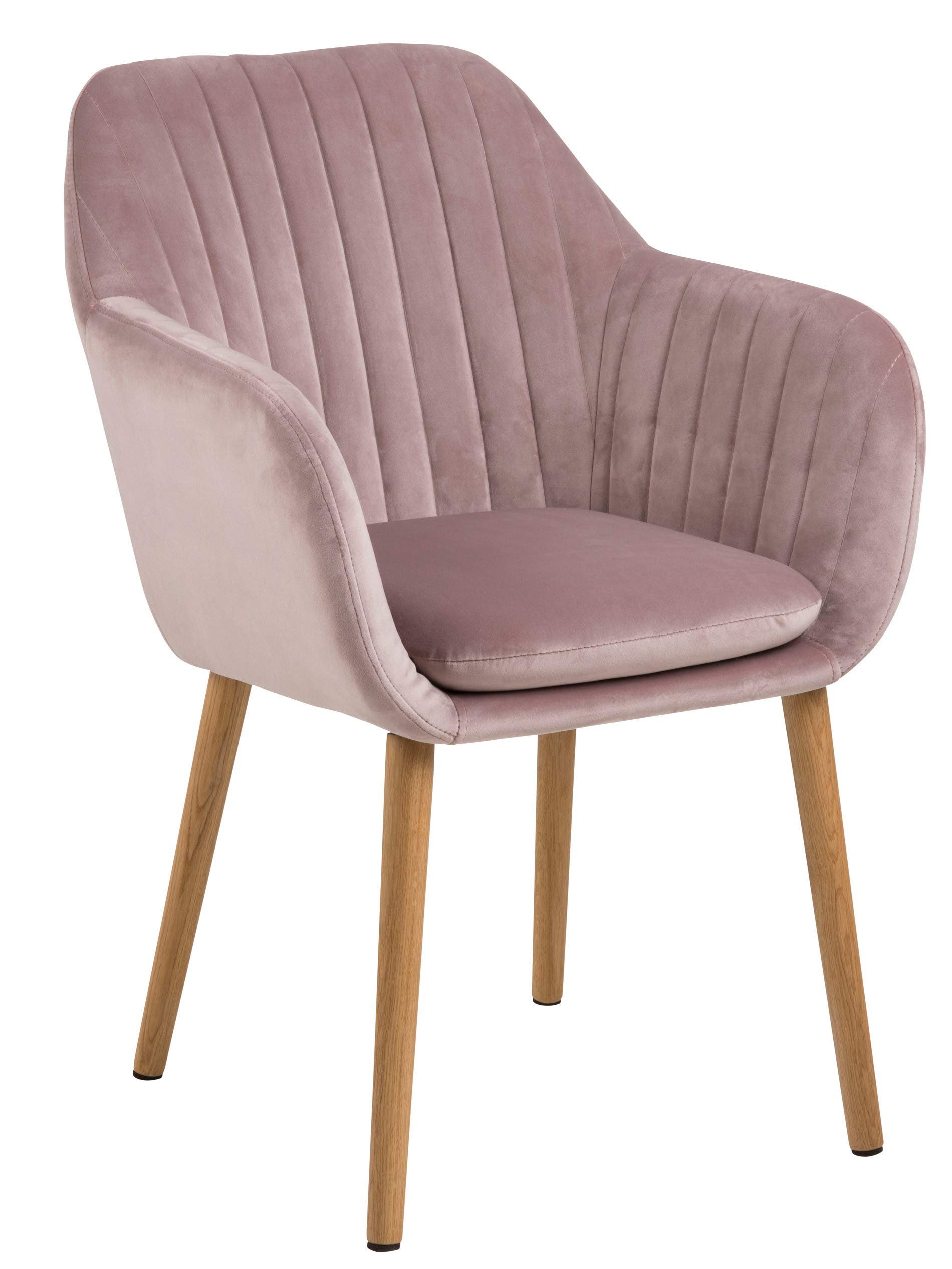 AC Design Furniture Wendy Esszimmerstuhl 1 Stück, Rosa Küchenstuhl, Polstersitz in Samt und Holzbeine auf Eiche, Altrosa/Natur, B: 57 x H: 83 x T: 61 cm Küche, Haushalt & Wohnen