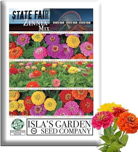 "State Fair Mix" - Semillas de flores de zinnia para plantar, más de 100 semillas por paquete, semillas de jardín de Isla, sin OMG y semillas de