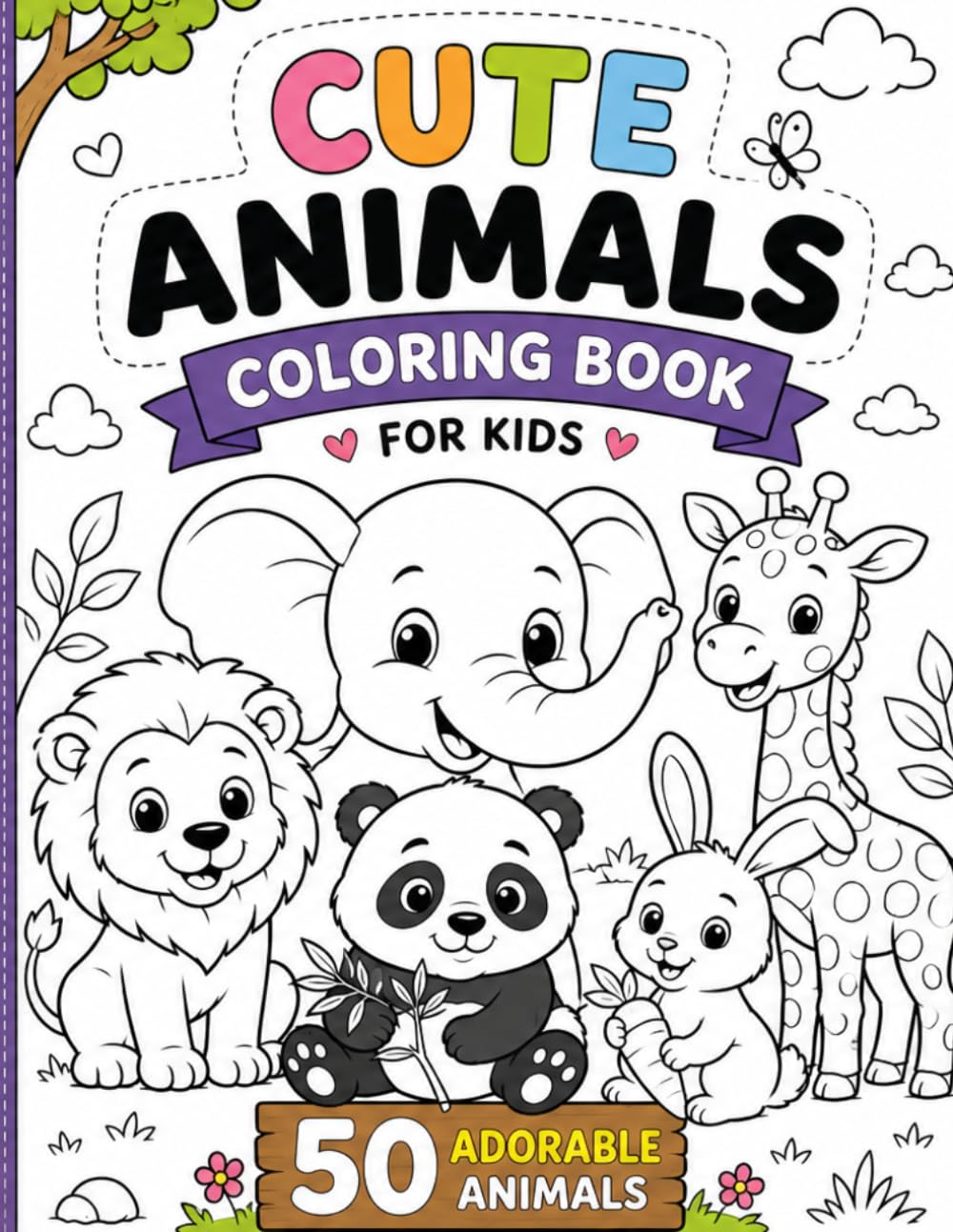 Cute animals coloring book: 50 coloring pages