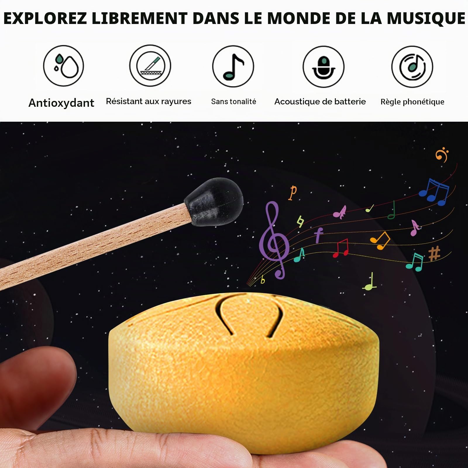 Lot de 2 Mini Tambours à Langue en Acier 6 Tons avec Maillets, Steel Tongue Drum pour Méditation, Yoga, Relaxation, Guérison Sonore et Éveil Musical