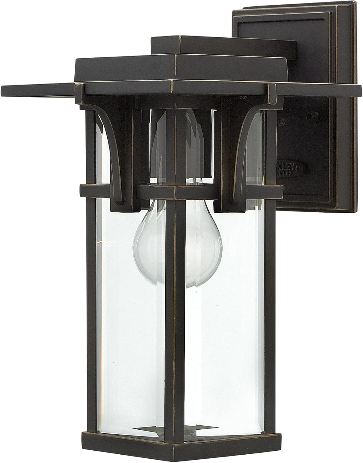 Hinkley Manhattan Single Light Outdoor Wall Mount Lantern, Aluminum, Clear Beveled Glass Panels, Craftsman Style, Oil Rubbed Bronze Finish
