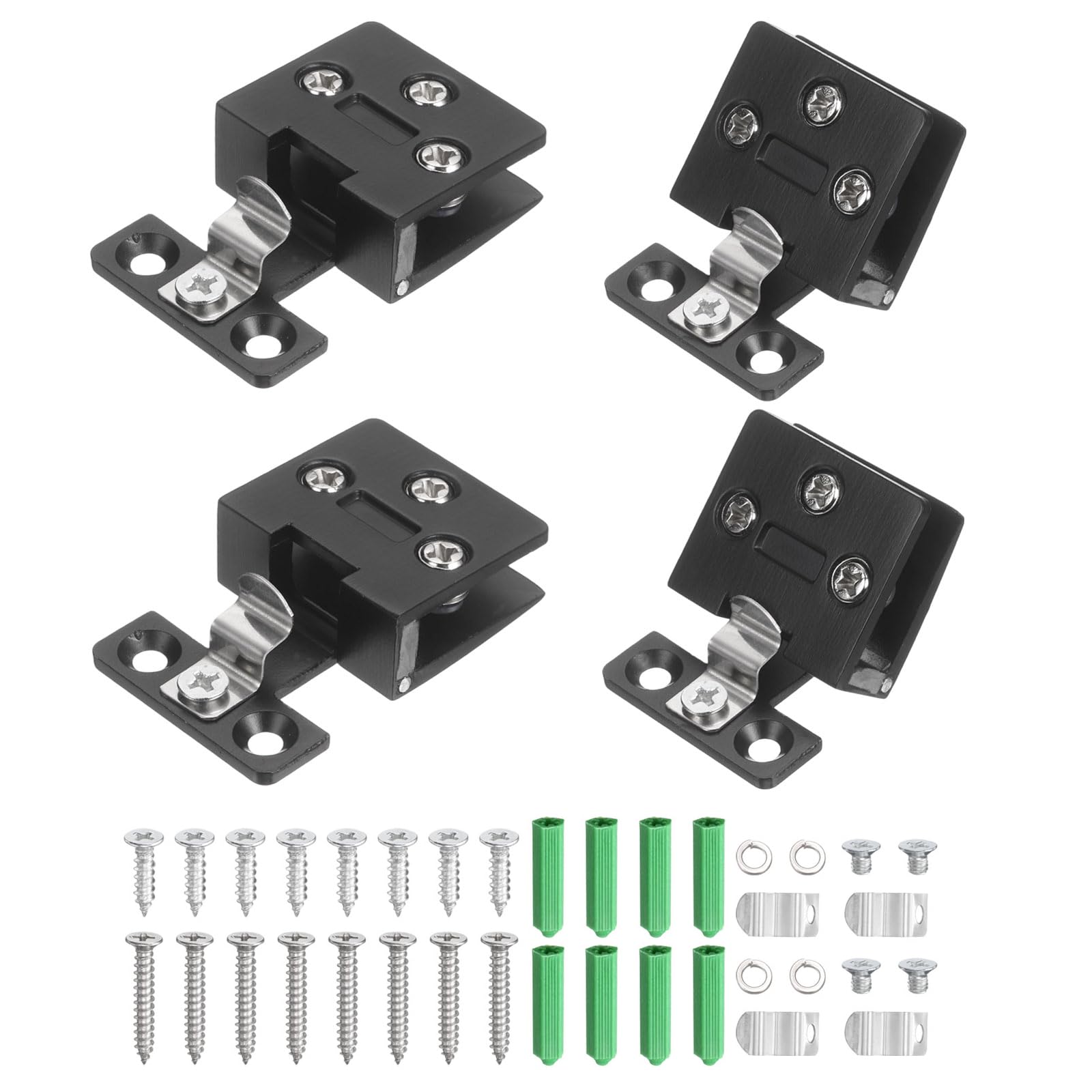 sourcing map 4Pcs Glass Door Hinges, Zinc Alloy No-Drill Glass Shower Door Hinges 90 Degree Cabinet Doors Hinge for 3-8mm Thickness Frameless Doors for Kitchen Bathroom, Black
