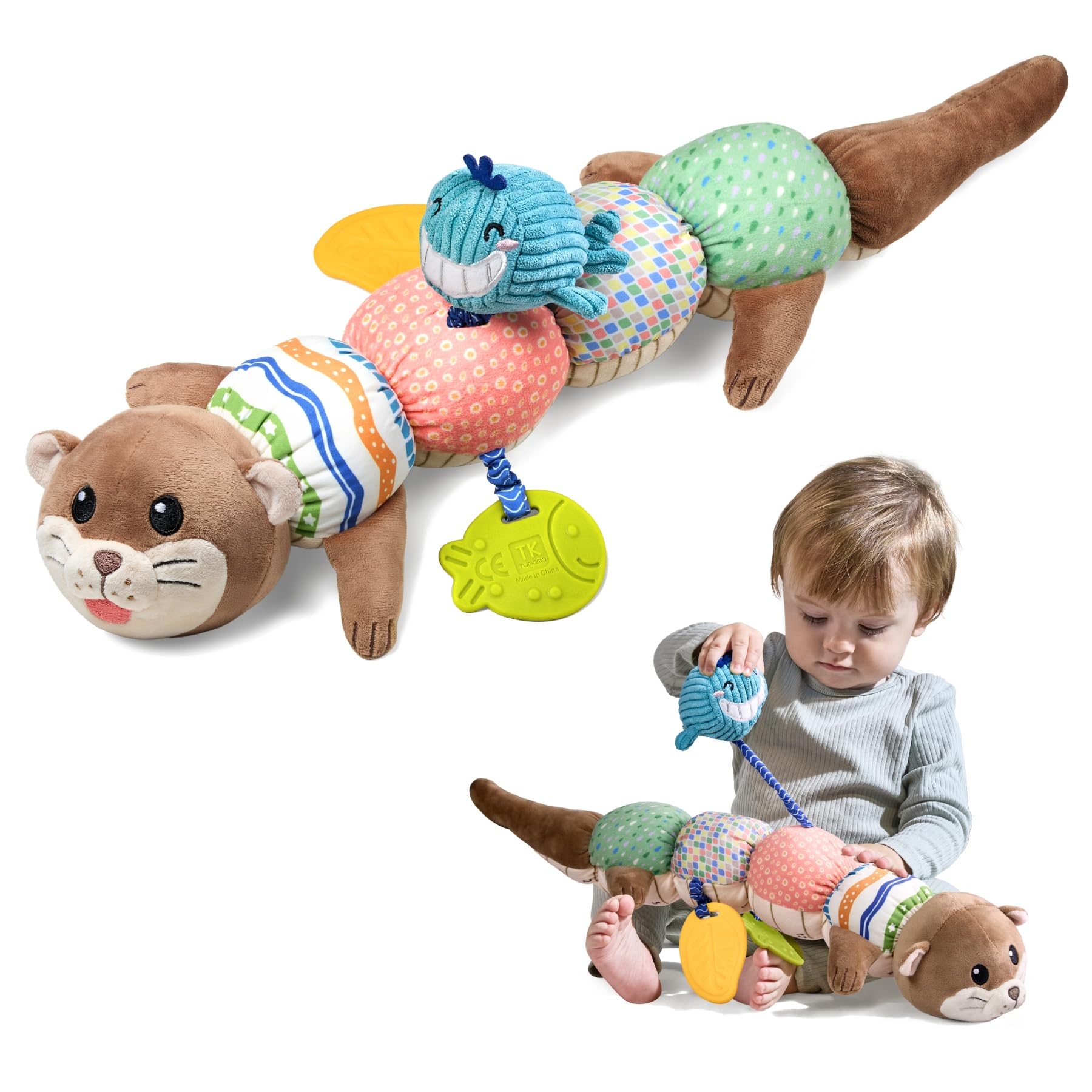 TUMAMA Kids Giocattolo Sensoriale A Forma di Lontra 0-12 Mesi, Giochi Tummy Time Neonato, Peluche con Suoni E Rumore di Carta, Peluche Giocattolo Giochi Bambini Regalo Neonato 0 3 6 9 Mesi