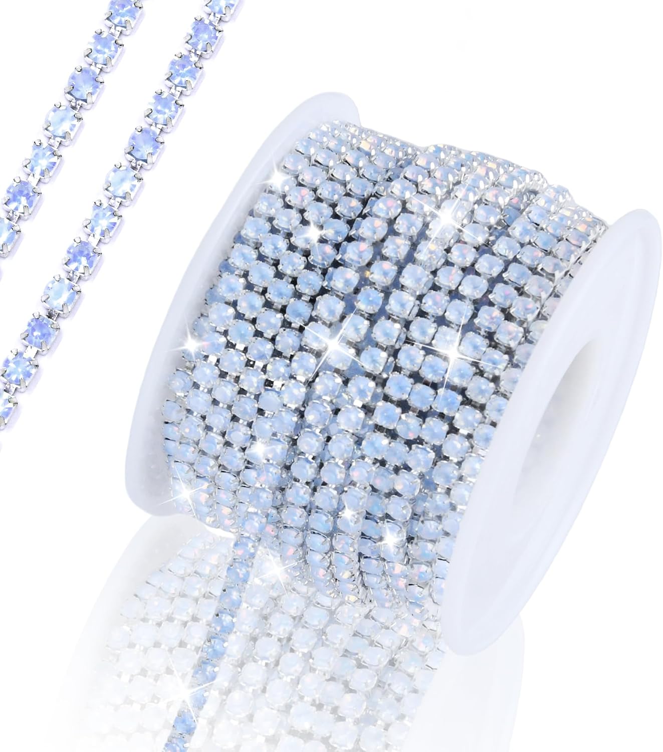 10 Yards 3MM Rhinestone Chain, 1 Roll Rhinestone Close Chain Trim for DIY Crafts Wedding Decoration, Crystal Claw Cup Chain Sew on Clothes Shoes(SS12/Light Blue)