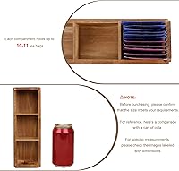 Vista 3 de HTB Caja Pequeña de Bolsitas de Té de Madera, 3 Compartimentos, Cofre de Bolsitas de Té de Madera de Acacia con Asa, Mini Contenedor