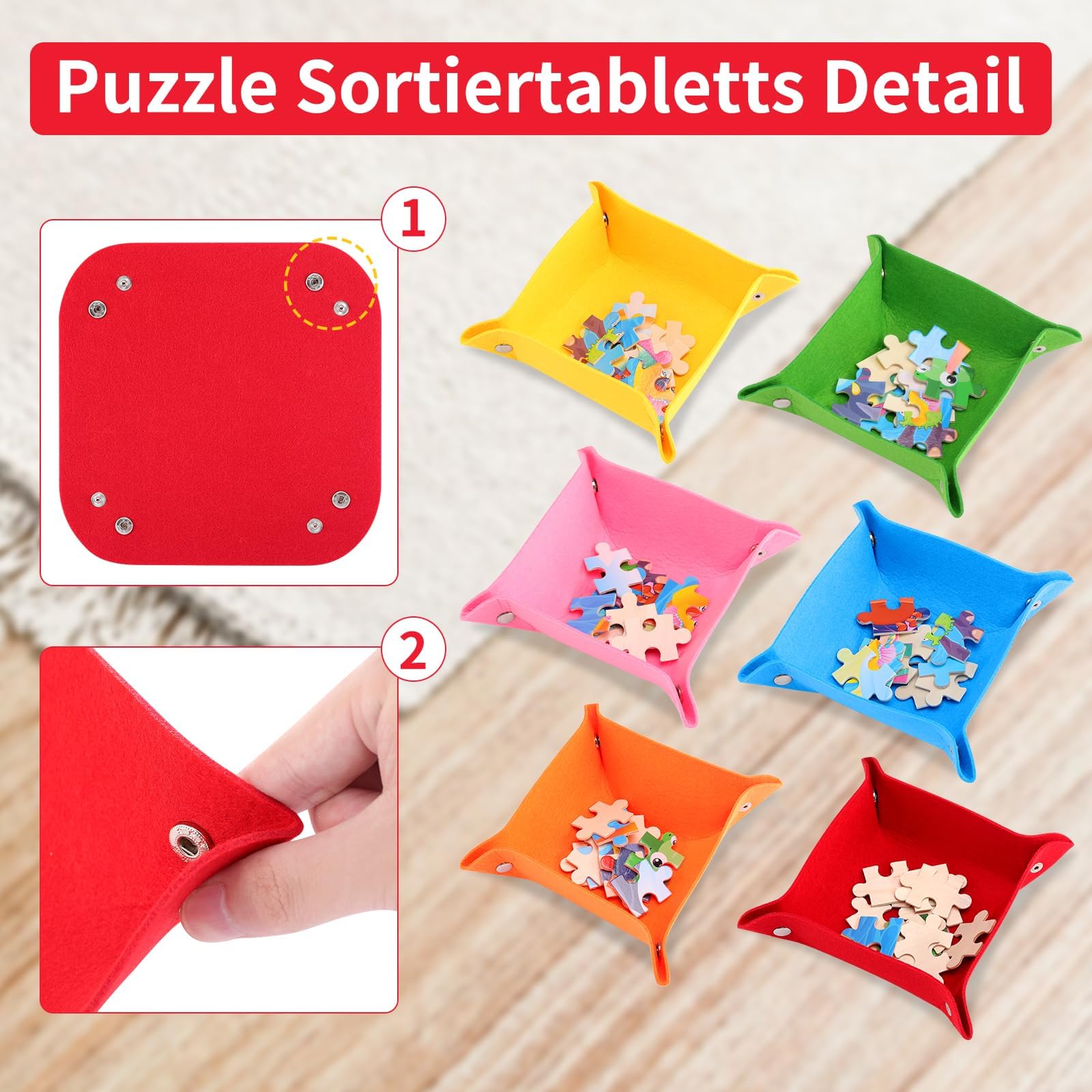 12 Organizadores De Fieltro Apilables - Para Puzzles De 500-2000 Piezas, Coloridos, Plegables Y Con Cierre De Presión