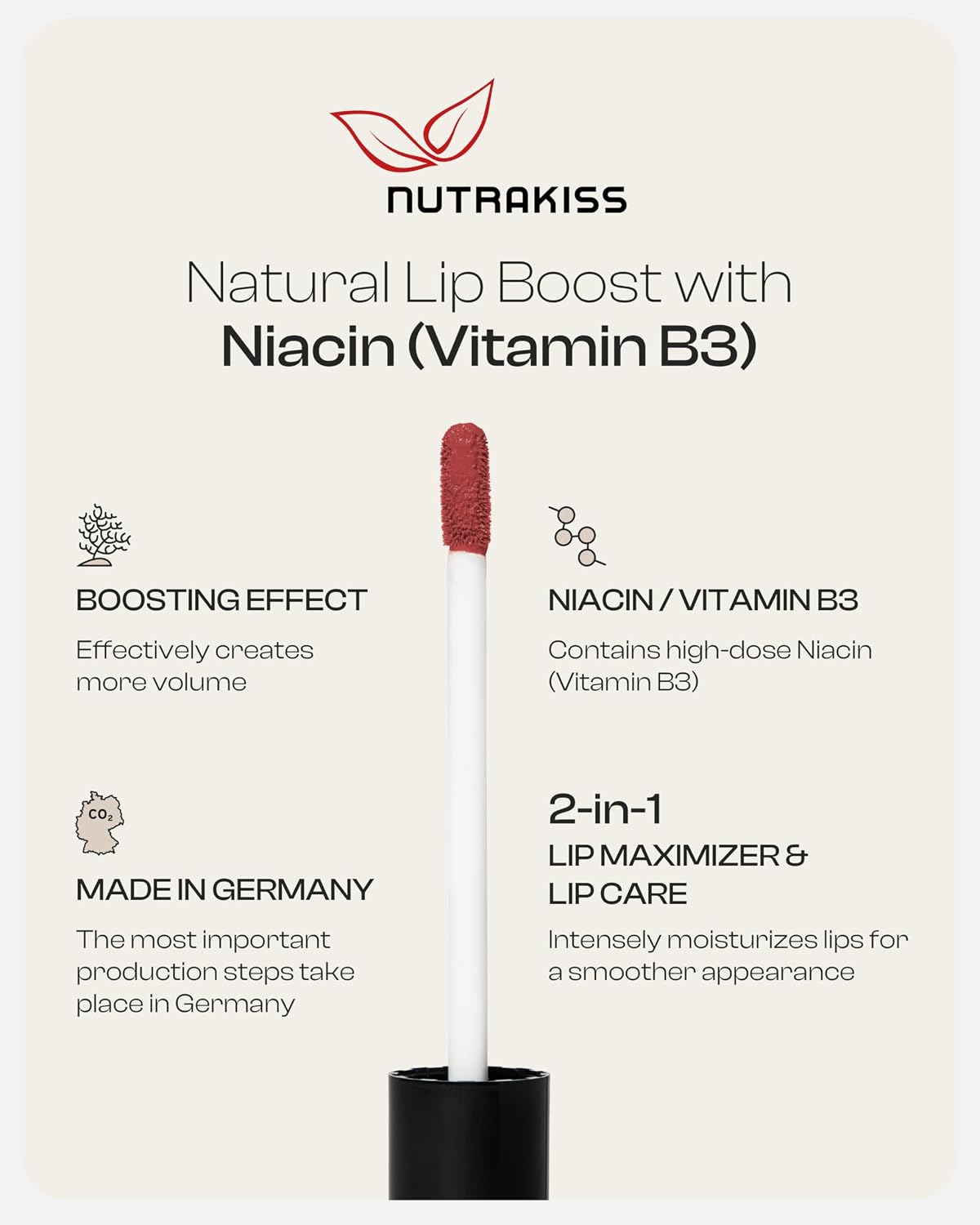 Nutrakiss Lip Plumper “Chestnut” – Natural lip booster with niacin (vitamin B3) | Liquid lipstick | Lip plumper | Lipstick for fuller lips | Made in Germany | 5 ml