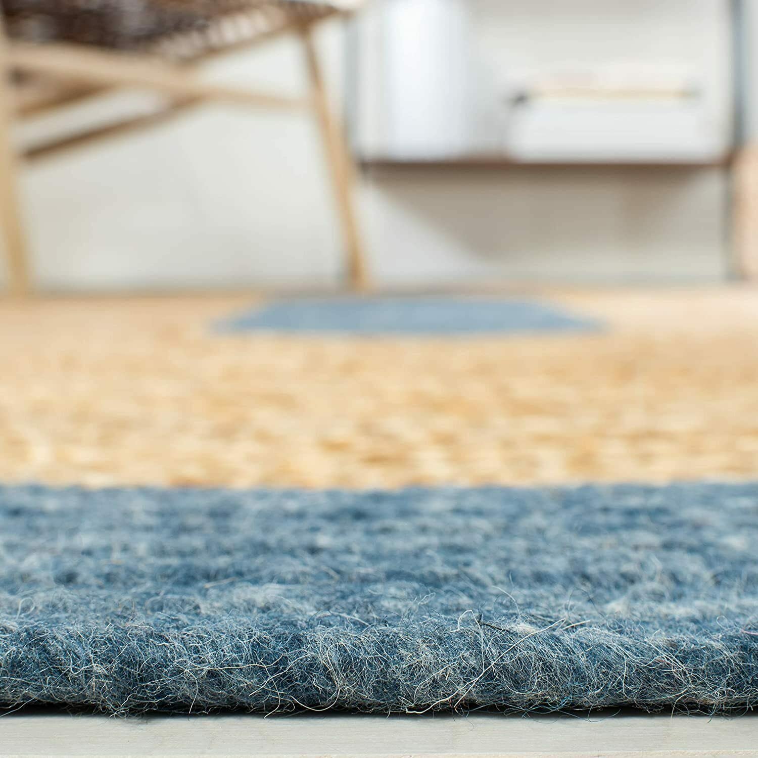 Tapis Ovale en Jute Naturelle tressée à la Main pour décoration d'intérieur, Salon (150 x 240 cm) Beige avec Bordure Bleue