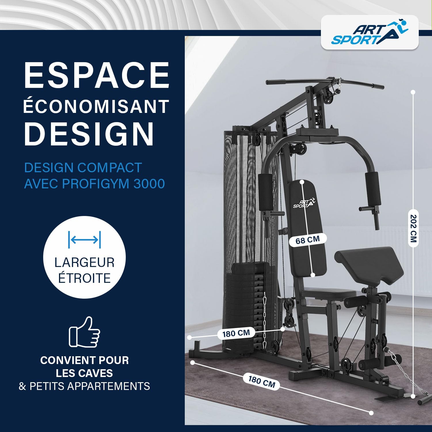 ArtSport Station de Musculation ProfiGym 3000 avec 14 Poids, 77 kg - Biceps, Tirage LAT, Butterfly, Presse Pectorale & Jambes - Fitness à Domicile