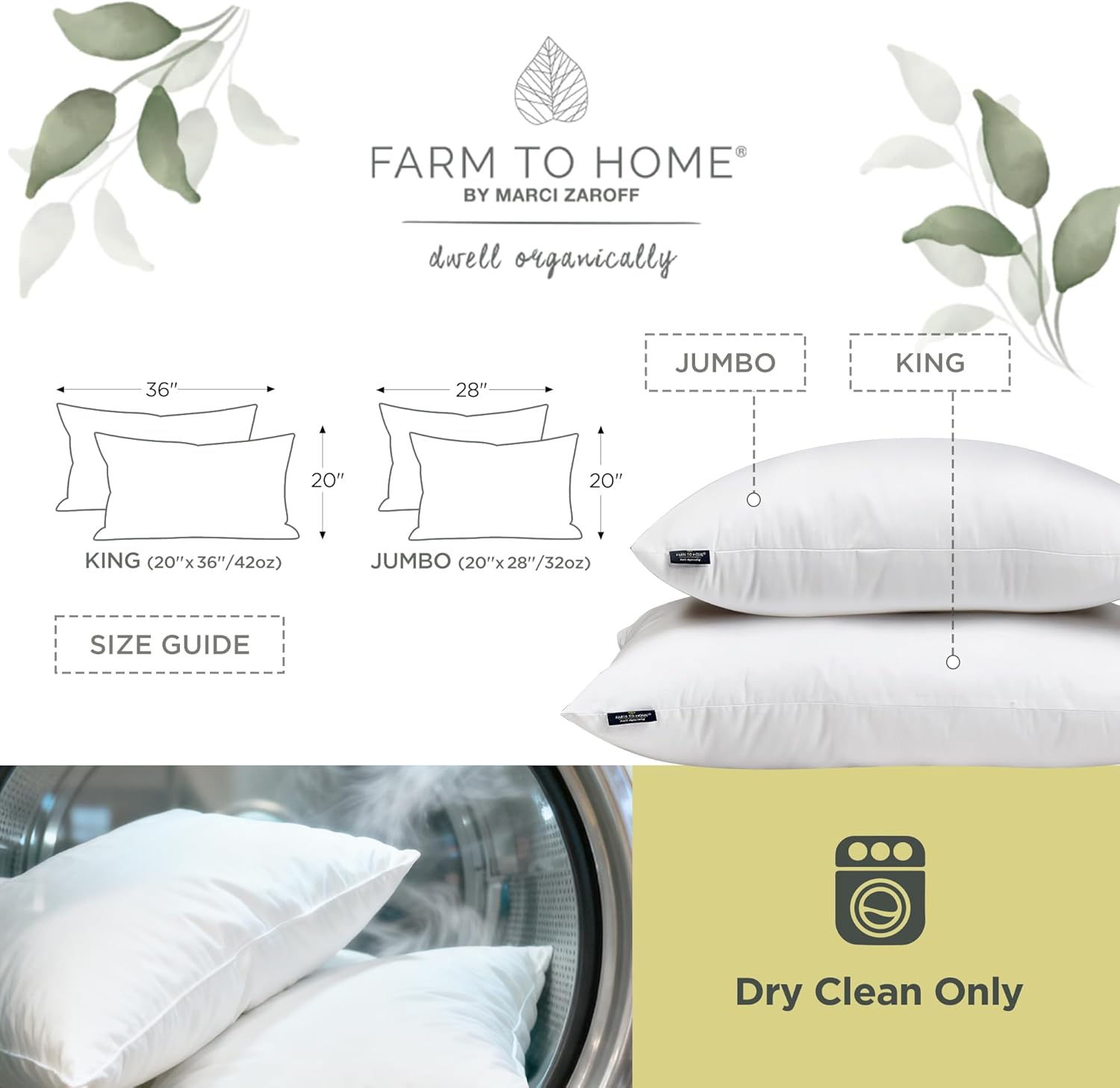 Farm to Home Feather and Down Pillows, 100% Organic Cotton Cover Pillows, Luxury Hotel Collection Bed Pillows for Sleeping, 20" x 28" Jumbo Size Set of 2 - Image 6
