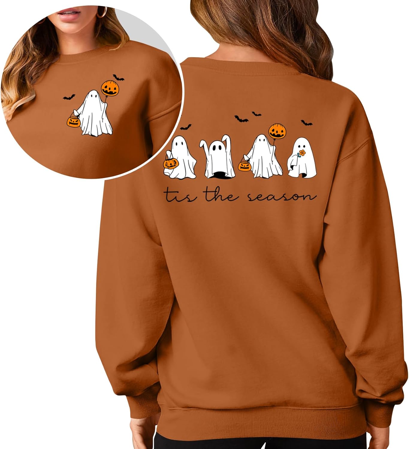 Halloween Sweatshirt for Women: Spooky Season Sweatshirt Pumpkin Ghost Graphic Long Sleeve Pullovers Tops - Image 4