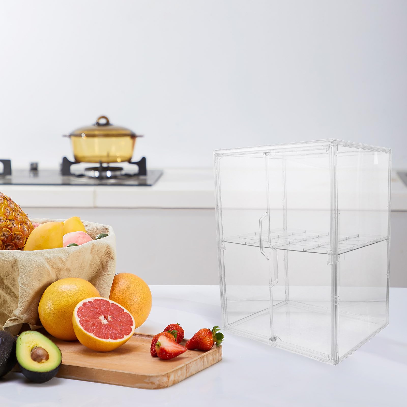 Aufbewahrungsregal Platzsparend mit 2 Ebenen aus Acryl Babyflaschen und Doppelten Türen im Modernen Schrank für Babyflaschen Sauger und Breigläser