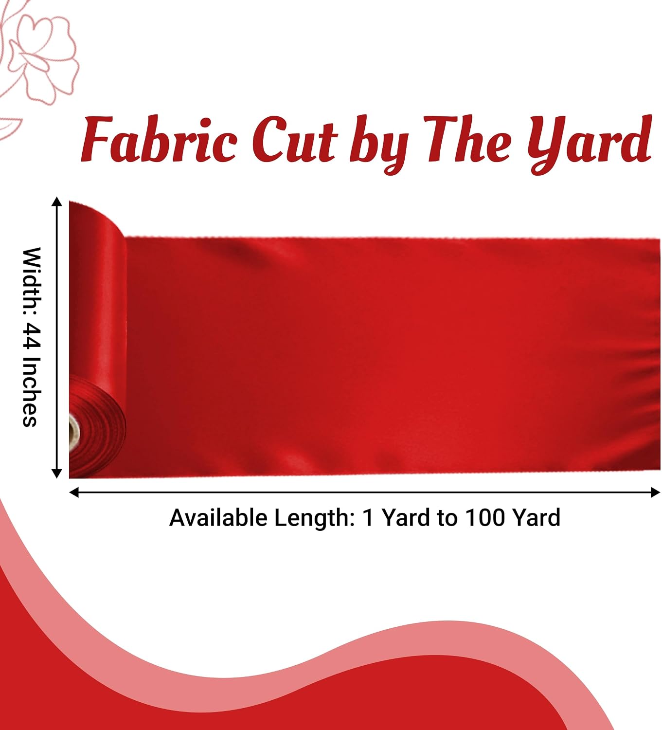 MDS Satin Fabric 10 Yards, 44" Wide, Silky Smooth Charmeuse Sateen Cloth for Wedding Arch Drapery Panel Backdrop Party Event Banquet Home Decoration Curtain Crafts DIY Sewing Costume - Red