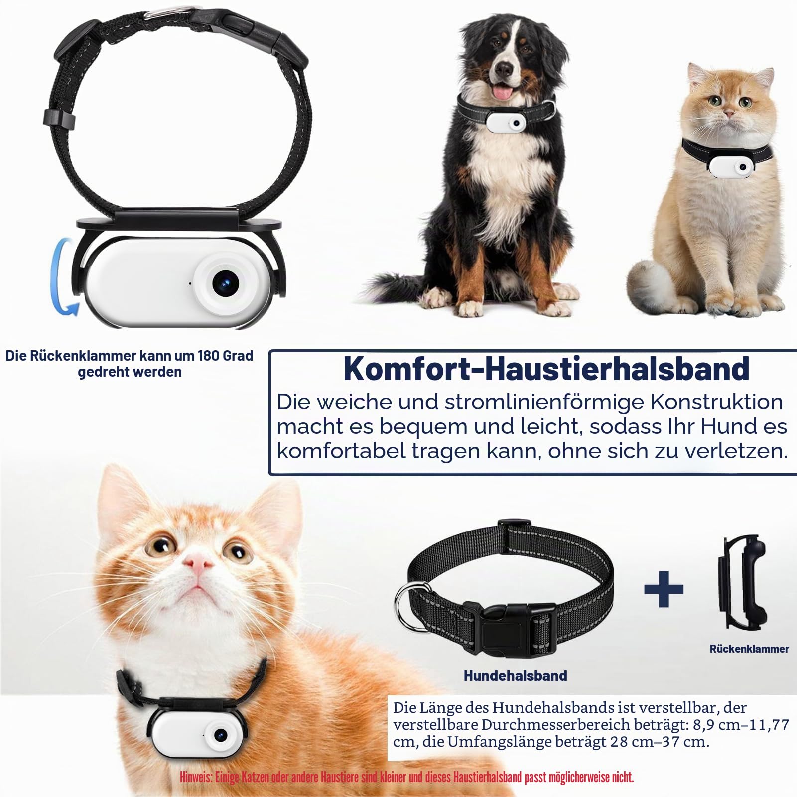 ydi Tragbar 1,47'' Bildschirm Daumen Mini 1080P Körper/Sport/Haustiere Kamera, Doppelter Akku mit Magnetischem Ladefach, Hundehalsband, 32G Karte (Weiß)