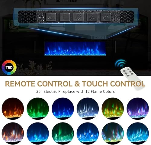 Miniatura 8 de oneinmil Soporte de TV con chimenea de 70 pulgadas con toma de corriente para televisores de hasta 80 pulgadas, centro de entretenimiento con Negro