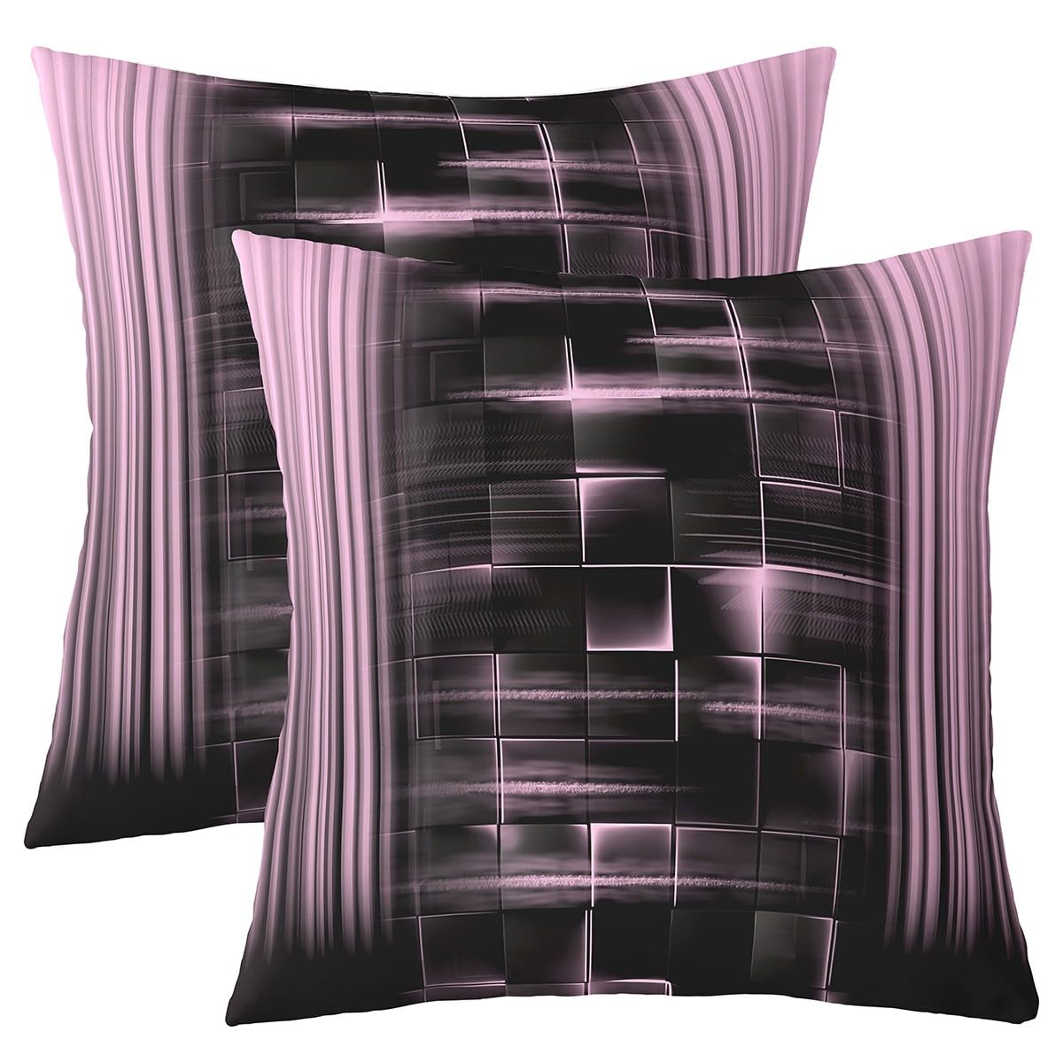 Homemissing Kids Pink and Black Throw Pillow Covers 18"x18" Set of 2 Soft Ombre Pillow Case Cushion Cover Ombre Effects Decor Throw Pillowcase for Sofa Geometric Square Strip Lines Cushion Case