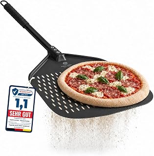 Pizza Lover® hochwertiger Pizzaschieber perforiert 35 x 35 cm Pizzaschaufel aus harteloxiertem Aluminium (Antihaft) Pizzaheber für hausgemachte Pizza & Brot ideal für Pizzastein, Backofen & Grill