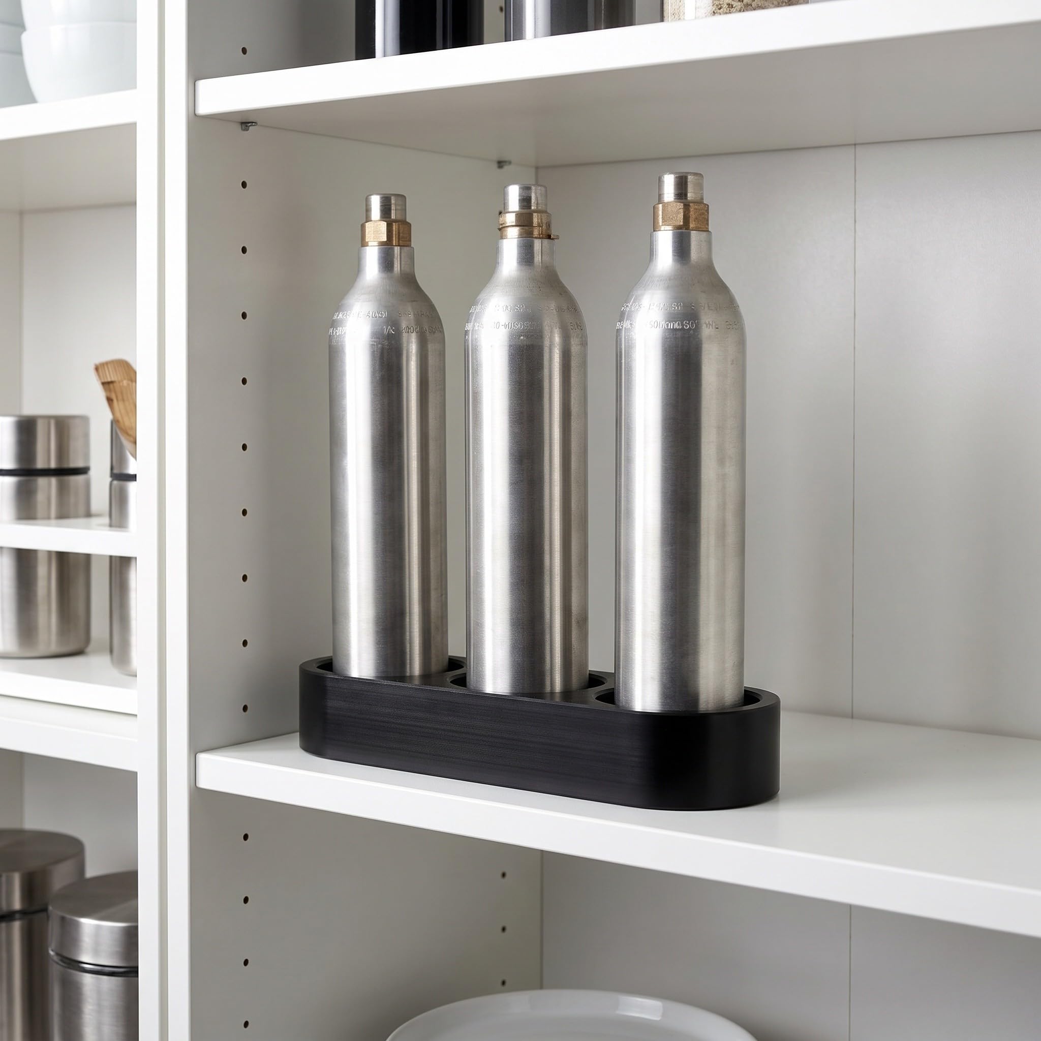 Luxshiny Soporte para bombonas de Gas, Organizador de 3 Ranuras para Cilindros de Gas, Soporte de encimera para Botellas de CO2, Base de Reutilizable Compatible con Cilindros de CO2 de 60 mm.