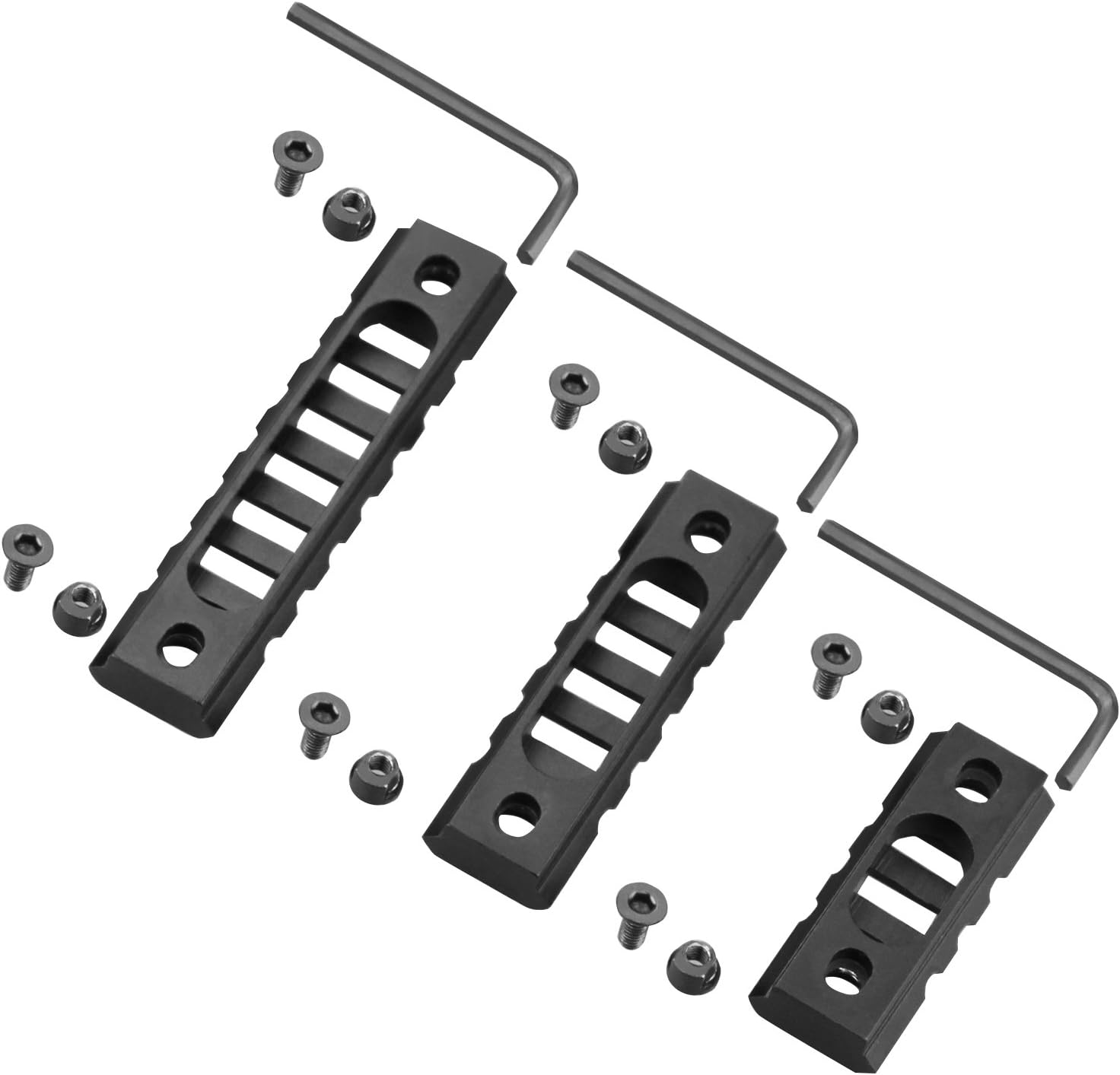 Monoki Picatinny Rail Sections for Keymod, 3-Slot 5-Slot 7-Slot Lightweight Picatinny Rail Section for Keymod Handguard Mount Rail System with 3 Allen Wrench & Solid-Style, 3 Pack (3/5/7-Slot)