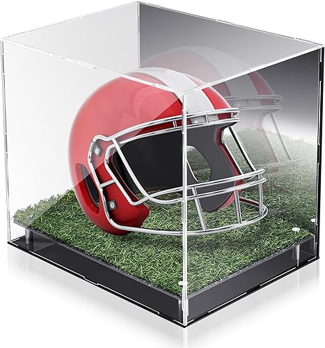 Vitrina de acrílico para casco de fútbol con césped de 14.5 x 11 x 12 pulgadas, tamaño completo, a prueba de polvo, acrílico, vitrina de protección